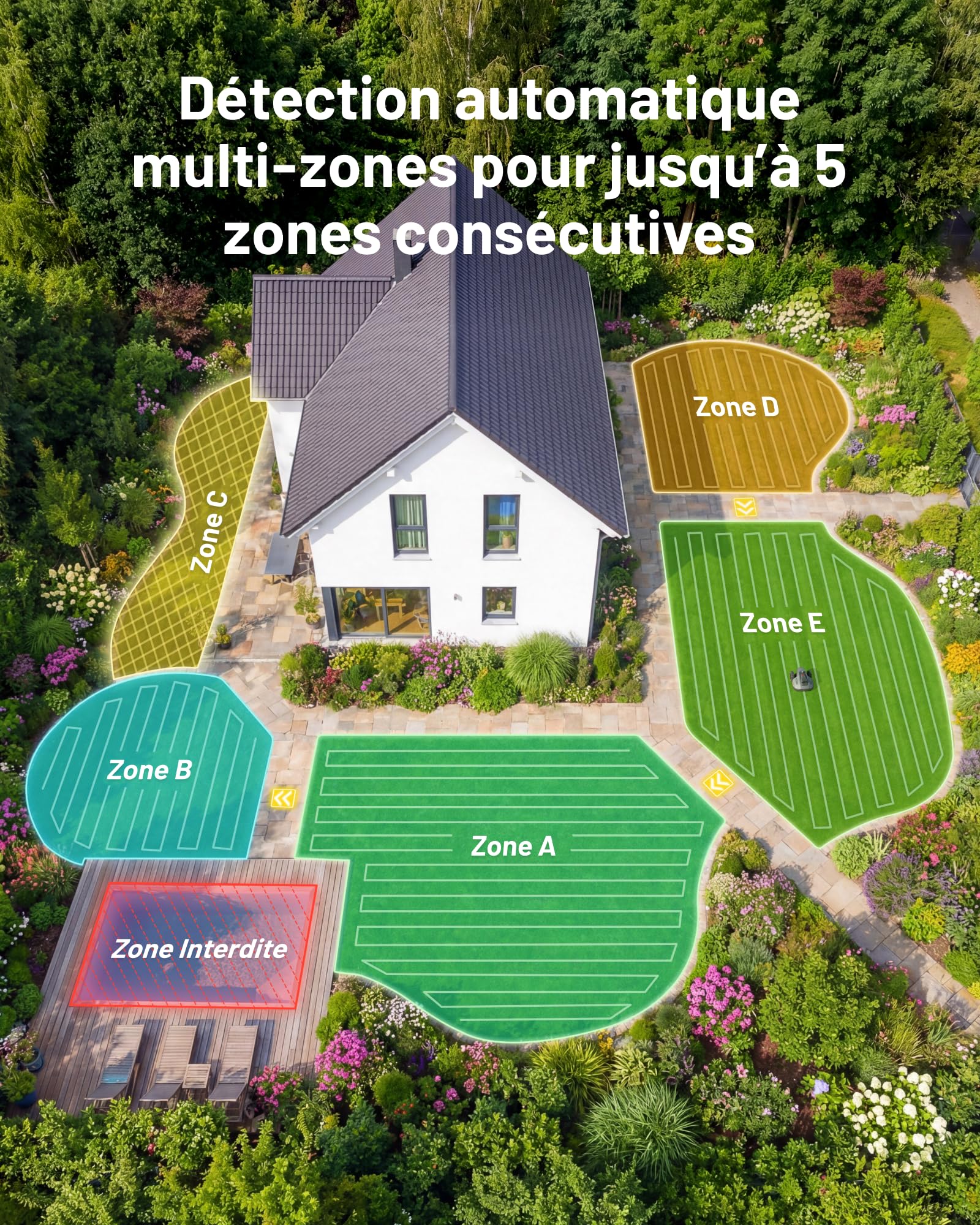 MAMMOTION YUKA Mini 2 500 Robot Tondeuse avec Garage Standard, jusqu'à 500m², Zéro Perte de Signal, sans RTK, AI Traitement d’Image à Trois Caméras, DropMow (expédié séparément)