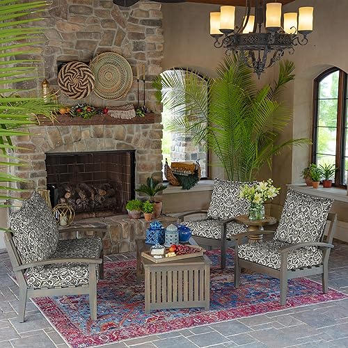 Miniatura 8 de Arden Selections Juego de cojines de asiento profundo para exteriores de 24 x 24 pulgadas, negro Aurora Damasco