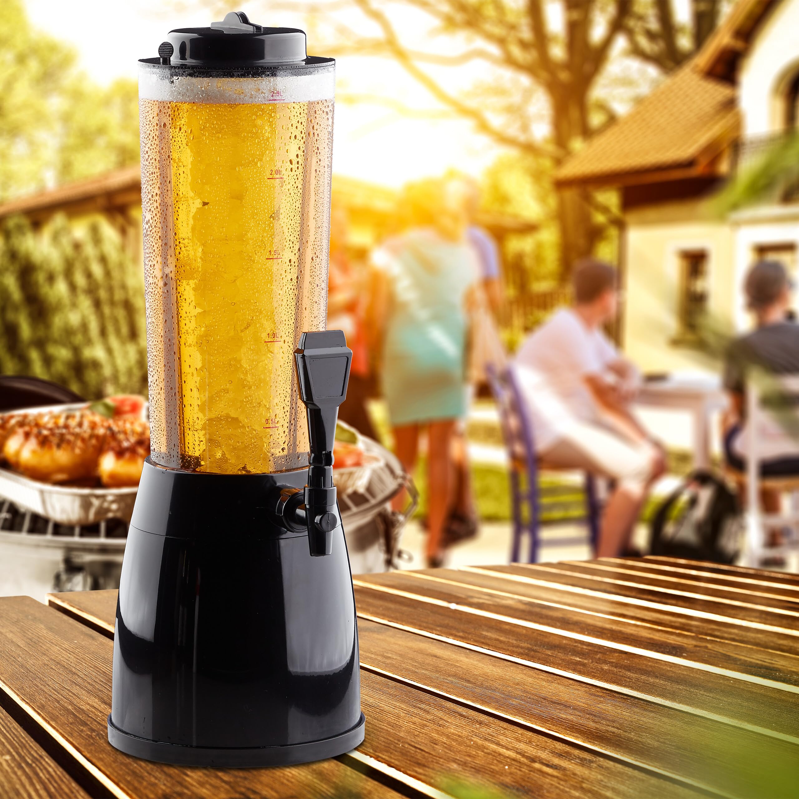 Relaxdays Kolumna piwa, 2,5 l, 20 kubków do piwa, wieża piwna z chłodzeniem i kranikiem, tworzywo sztuczne, dozownik do napojów, kolorowy