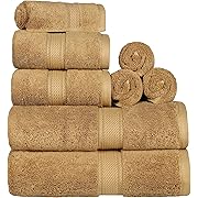 SUPERIOR Egyptian Cotton 8-Piece Solid Towel Set, Washcloths 13” x 13”, Hand Towels 20” x 30”, Bath Towels 30” x 55”, 800 GSM, Toast, 8-Pieces