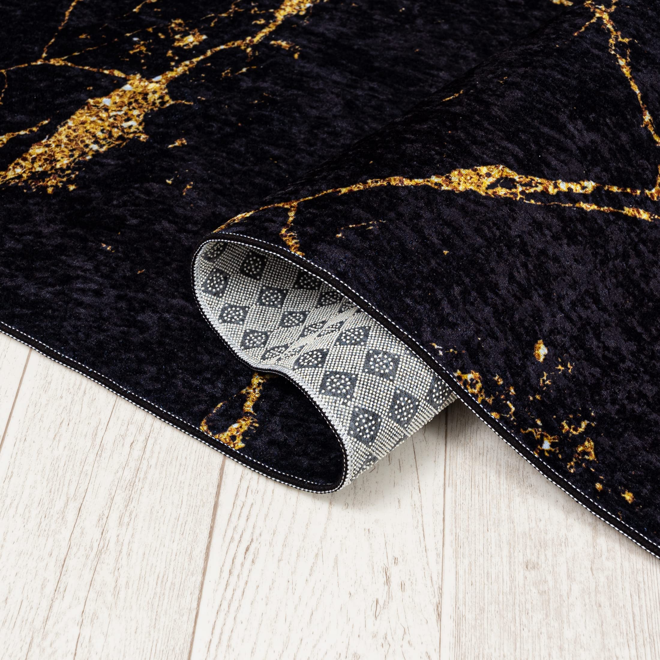 Mazovia Vloerkleed Marmer - Tapijt Marmer Abstract Pooltje - Tapijten Modern - Tapijt Woonkamer, Slaapkamer, Eetkamer - OEKO-TEX Carpet - Rug 140x200 cm - Zwart Goud