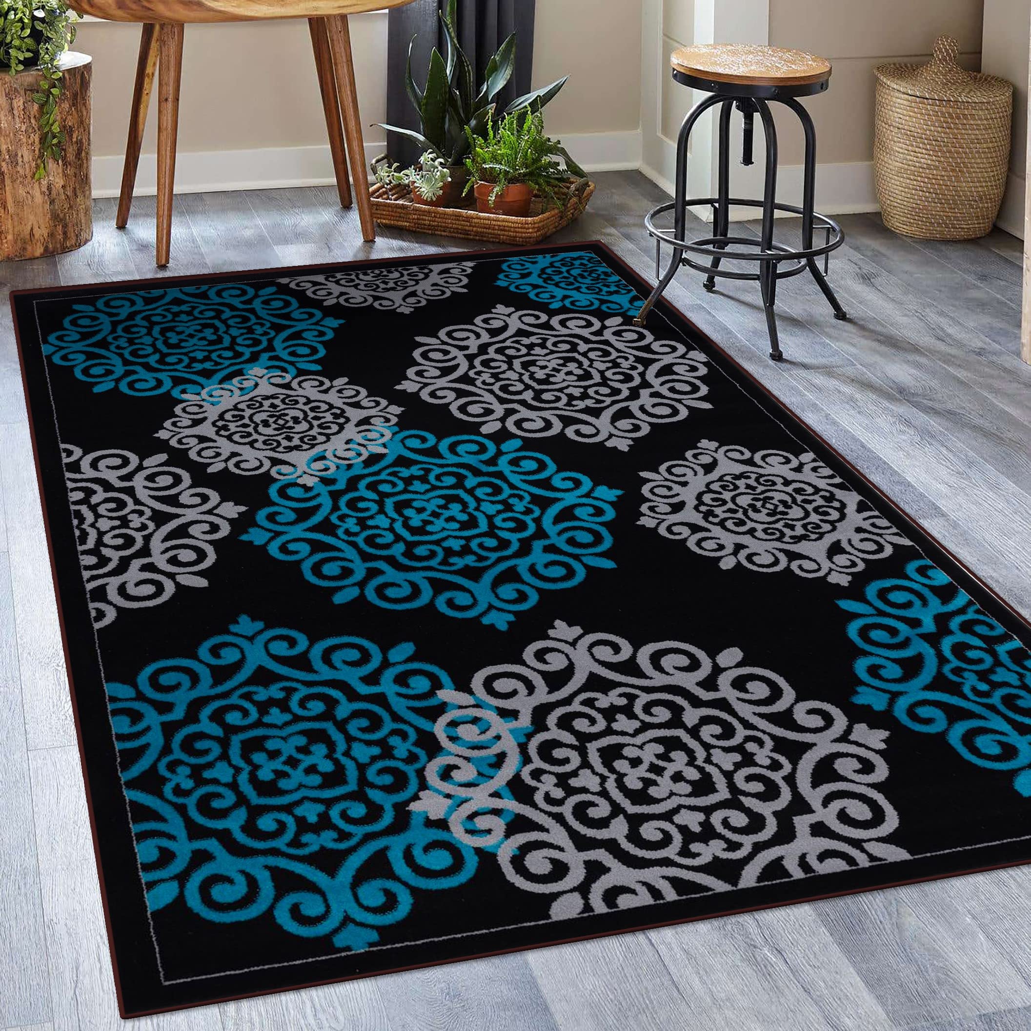LUXE WEAVERS Lagos Collection 9240 Turquoise 5x7 Oriental Area Rug