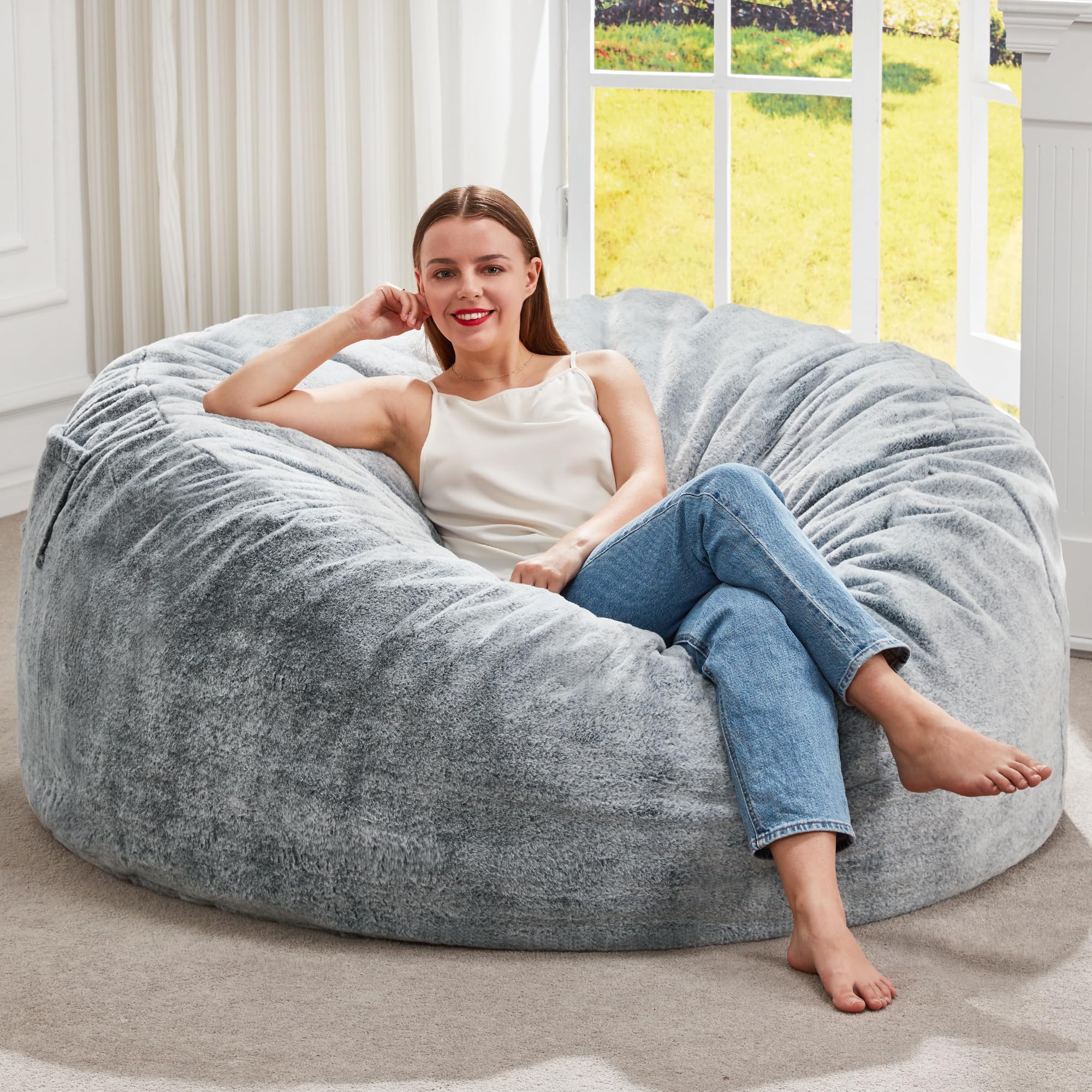 Hobestluk Bean Bag Chair for Adult Giant Beanbag with Filler Grey 4FT