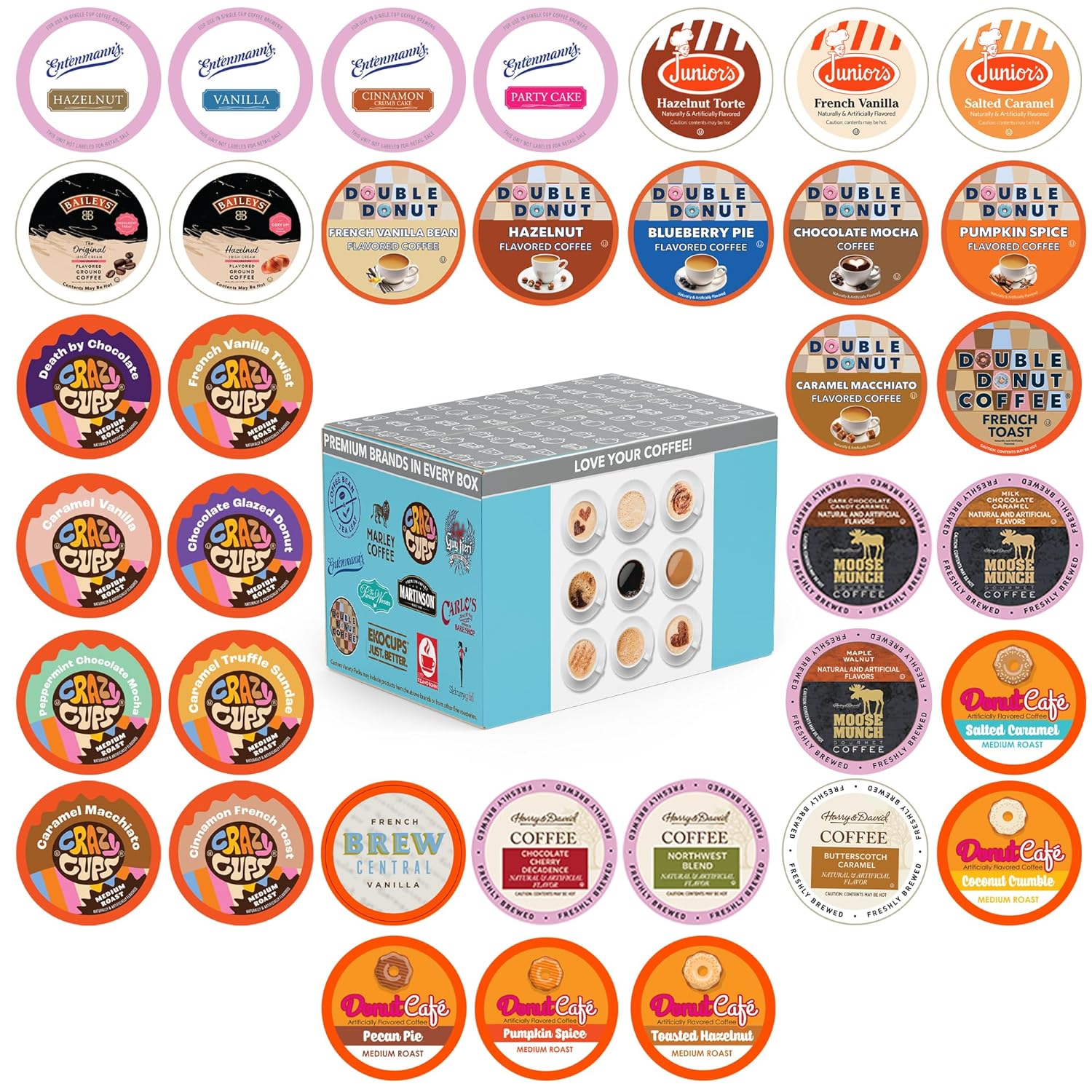 Crazy Cups Flavored Coffee Pods Variety Pack for Keurig K Cups Brewers, Assorted Flavored Coffee Sampler, 36 Count(Pack of 1)