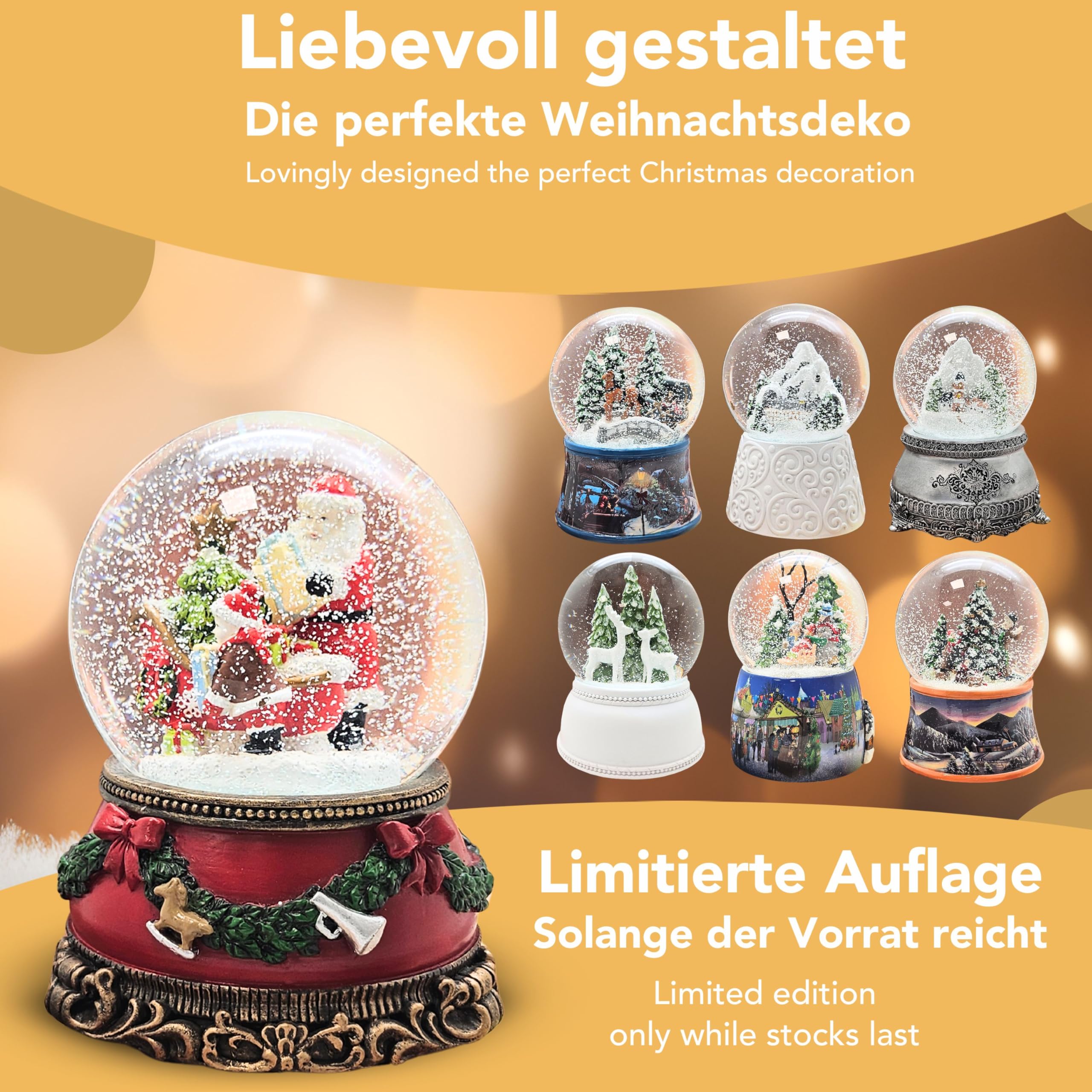 Schneekugel Weihnachten Spieluhr | Christmas Shopping | Weihnachtsmann mit Schlitten und Engel | Sockel Weihnachten rot Tannengirlande | mit Musik | Weihnachtsdekoration | B: 10 cm H: 14 cm | 20278