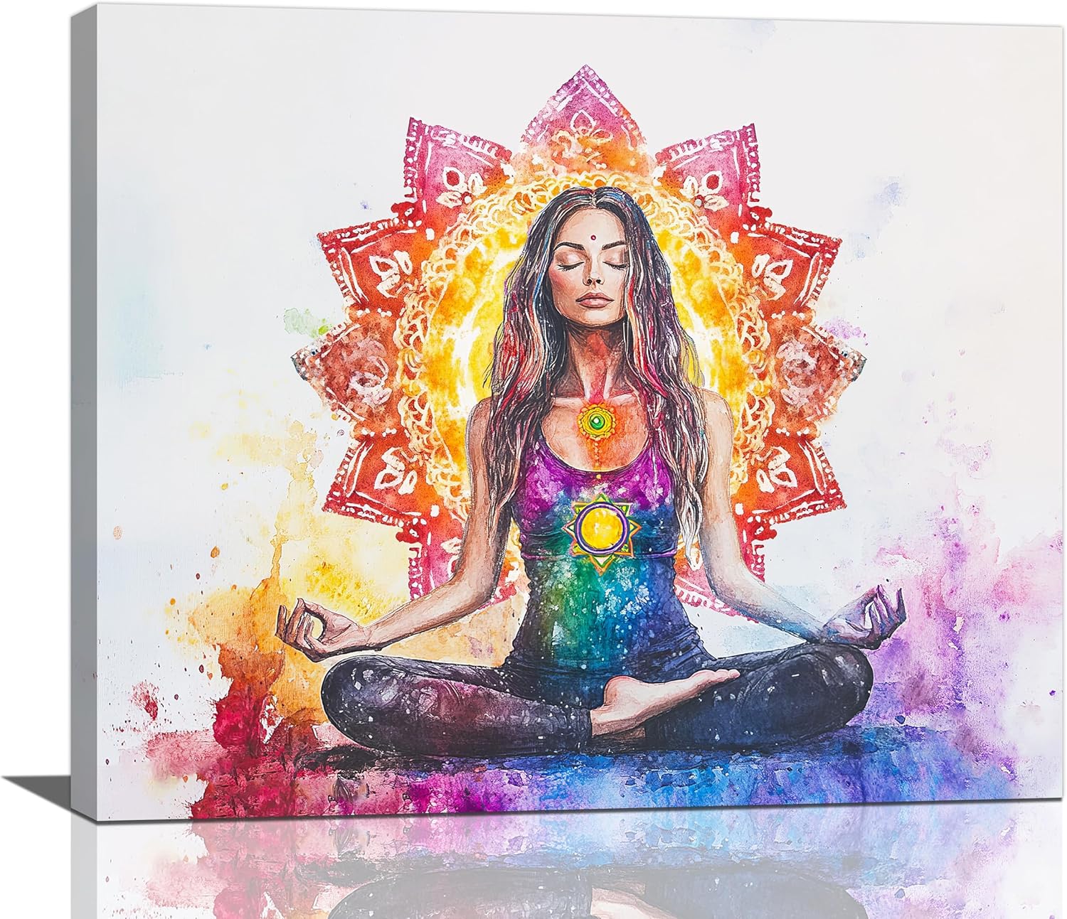 Inspirational Yoga Wall Art Affirmation Chakra Pictures Wall Decor Spiritual Mediation Tranquil Woman Prints Energy Flow Painting Framed Modern Artwork for Bathroom Bedroom Living Room Office 24″x20″