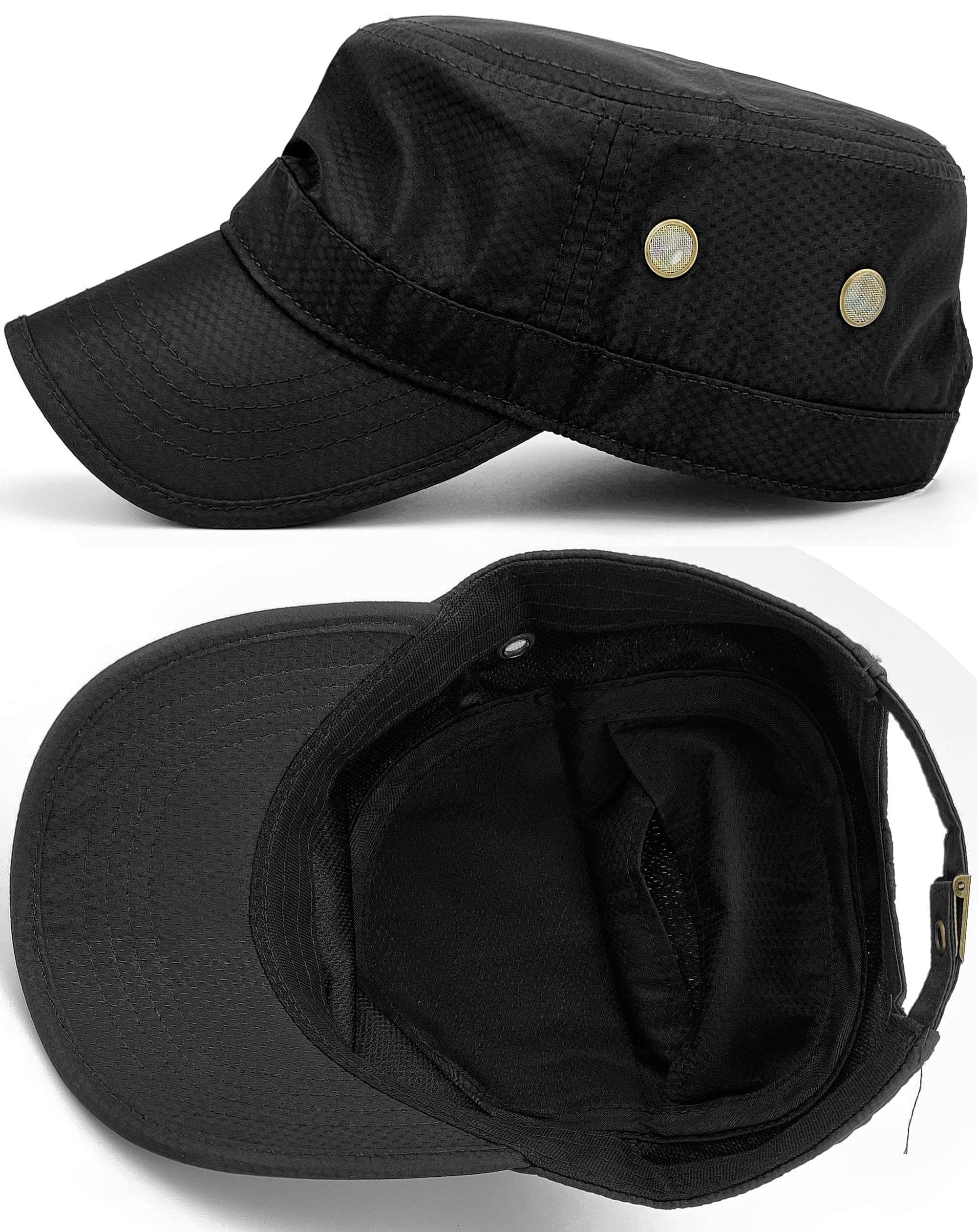 REDSHARKS Polyester Inside Pocket Military Caps for Men Quick Dry Cadet Hats for Women Flat Top Army Cap Hidden Pocket