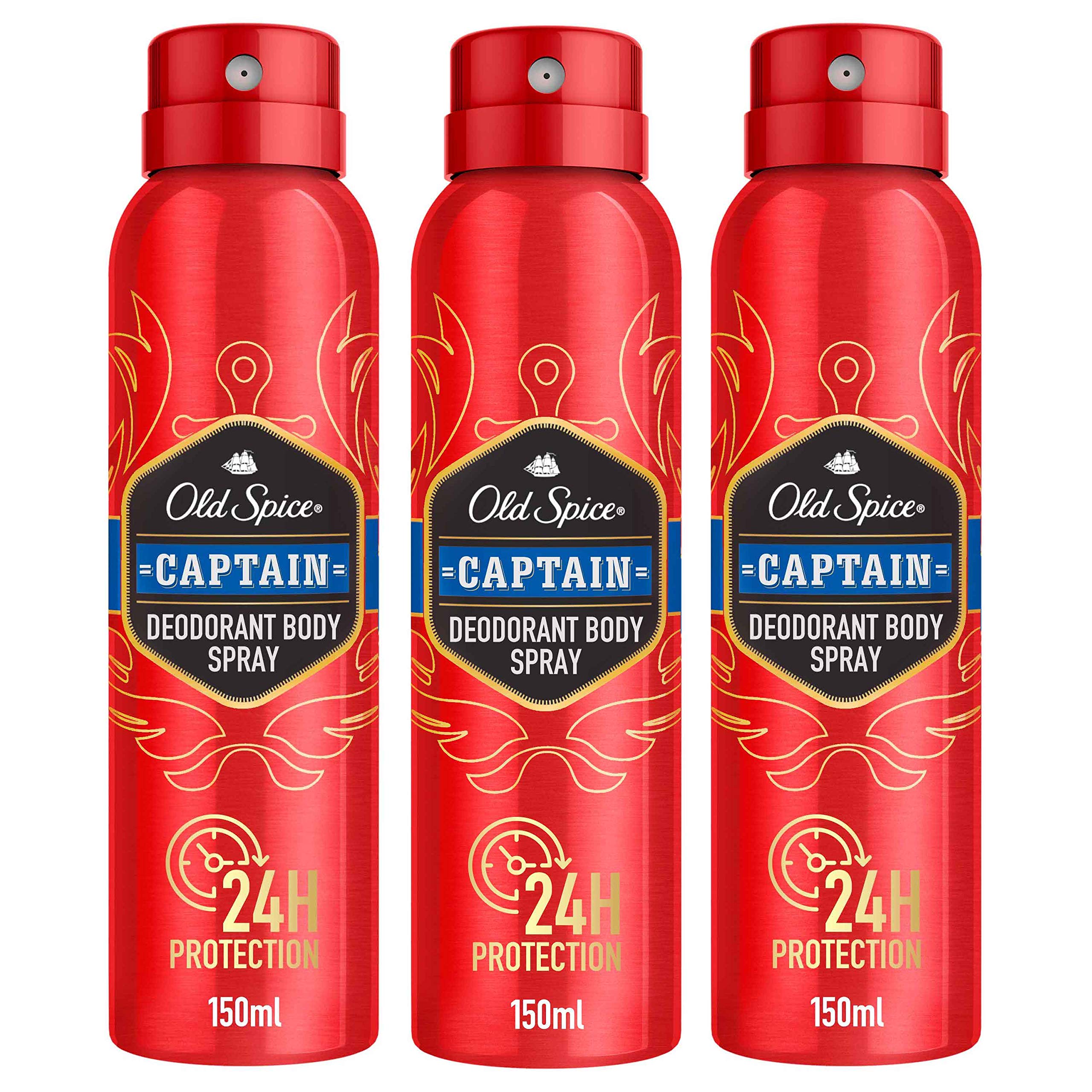 Old Spice Captain Deodorant Body Spray For Men, 3 x 150 ml