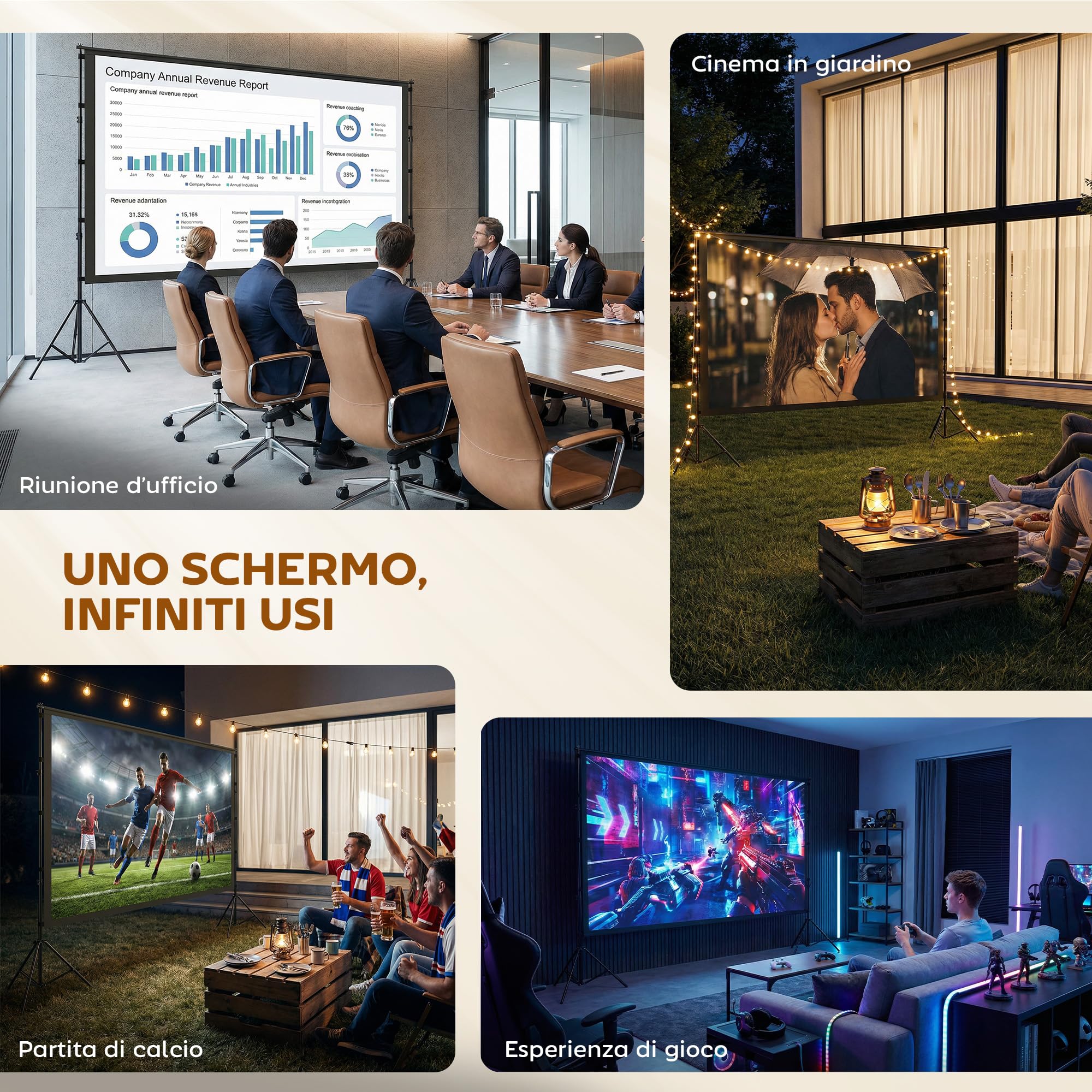 HOMCOM Telo Proiettore da 120 Pollici 4K/8K HD Formato 16:9 con 2 Treppiedi Pieghevoli, Schermo Proiettore Portatile Doppia Facciata, Grandangolo di 160 Gradi, per Casa Home Cinema Esterno, Bianco