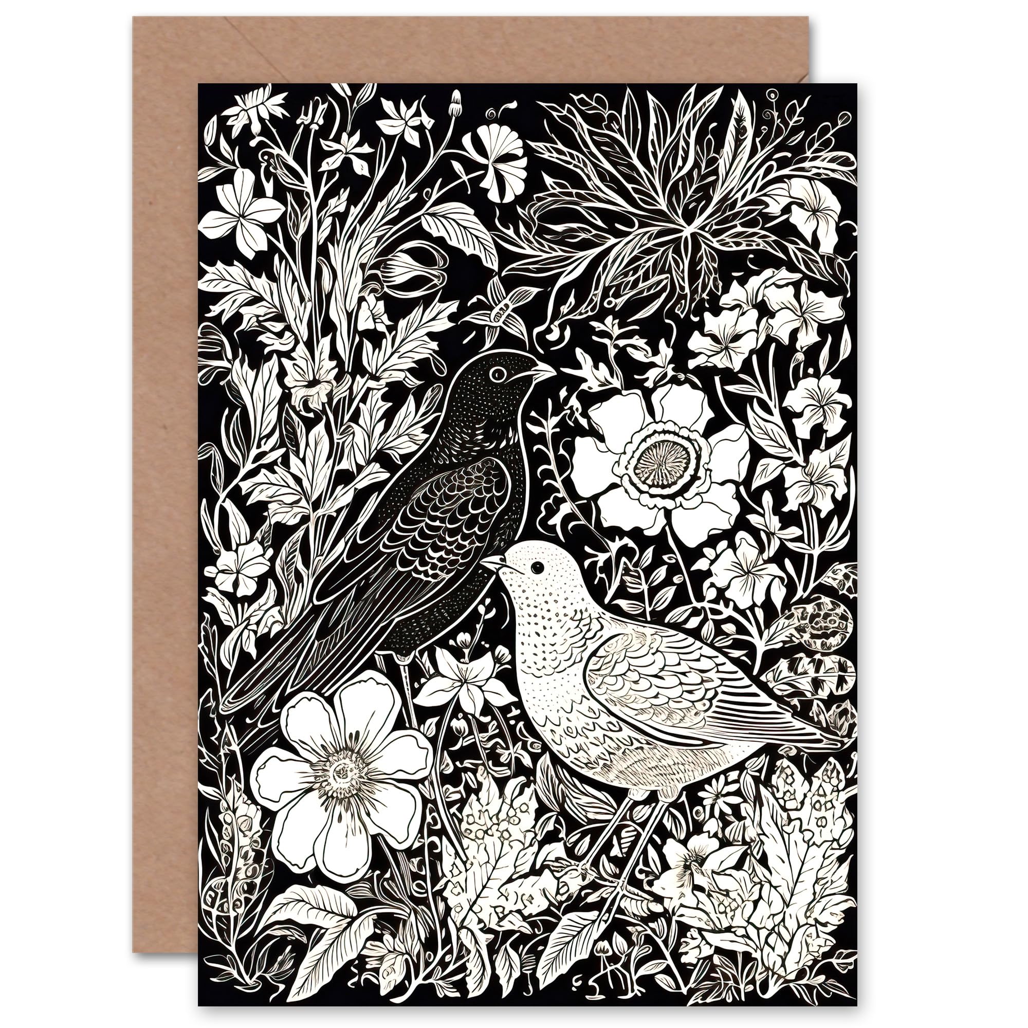 Artery8 Wild Birds in Wildflowers for Wife Her Mum Sister Daughter Mom Gran Nan Birthday Thank You Congratulations Blank Art Greeting Card