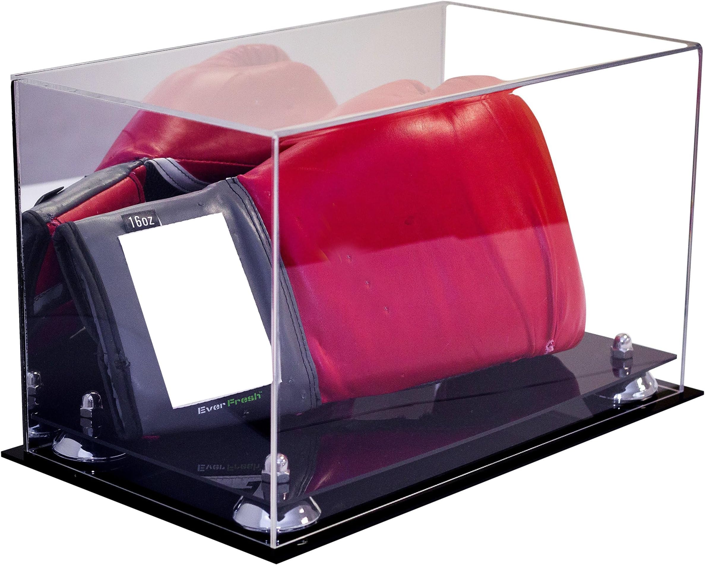 Better Display Cases Acrylic Single or Double Boxing Glove Display Case with Silver Risers and Mirror (A011-SR)