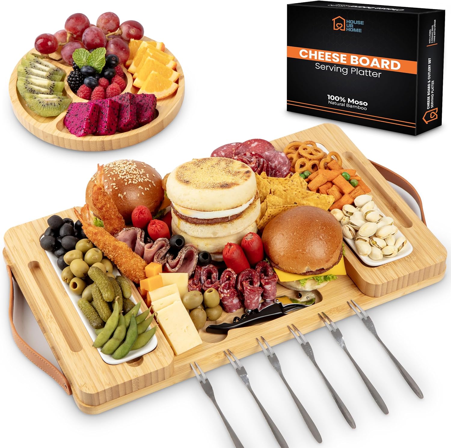 Bamboo Charcuterie Board Set with Magnetic Side Trays | Large Cheese Platter with Knives & Bowls | Unique Housewarming, Wedding & Birthday Gift for Entertaining - Image 9