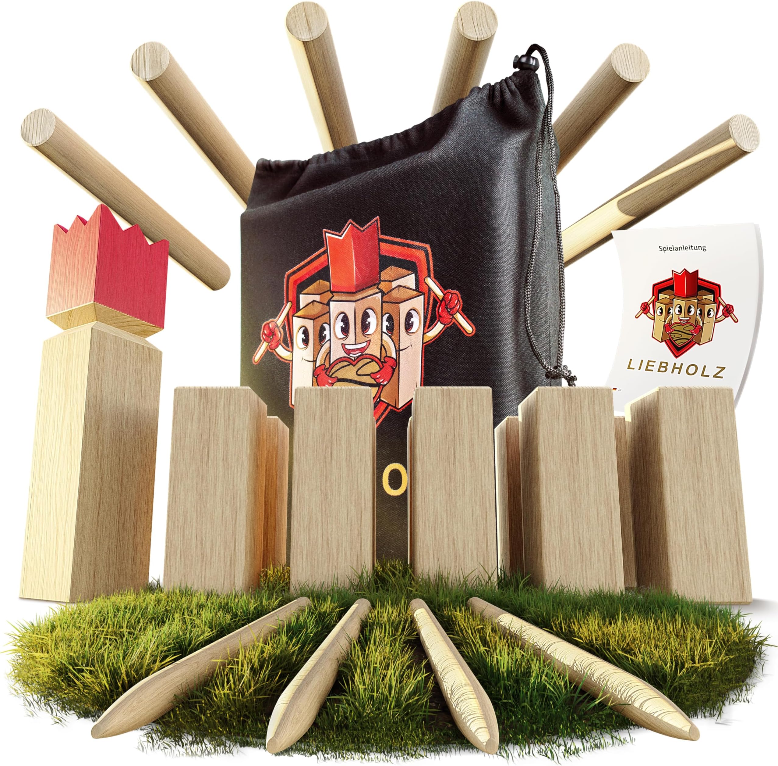Original Kubb Viking Throwing Game [Test Winner] Including Carry Bag and Game Instructions - High-Quality Swedish Chess Made of FSC Rubberwood - Robust Viking Game for Outdoors, XL Swedish
