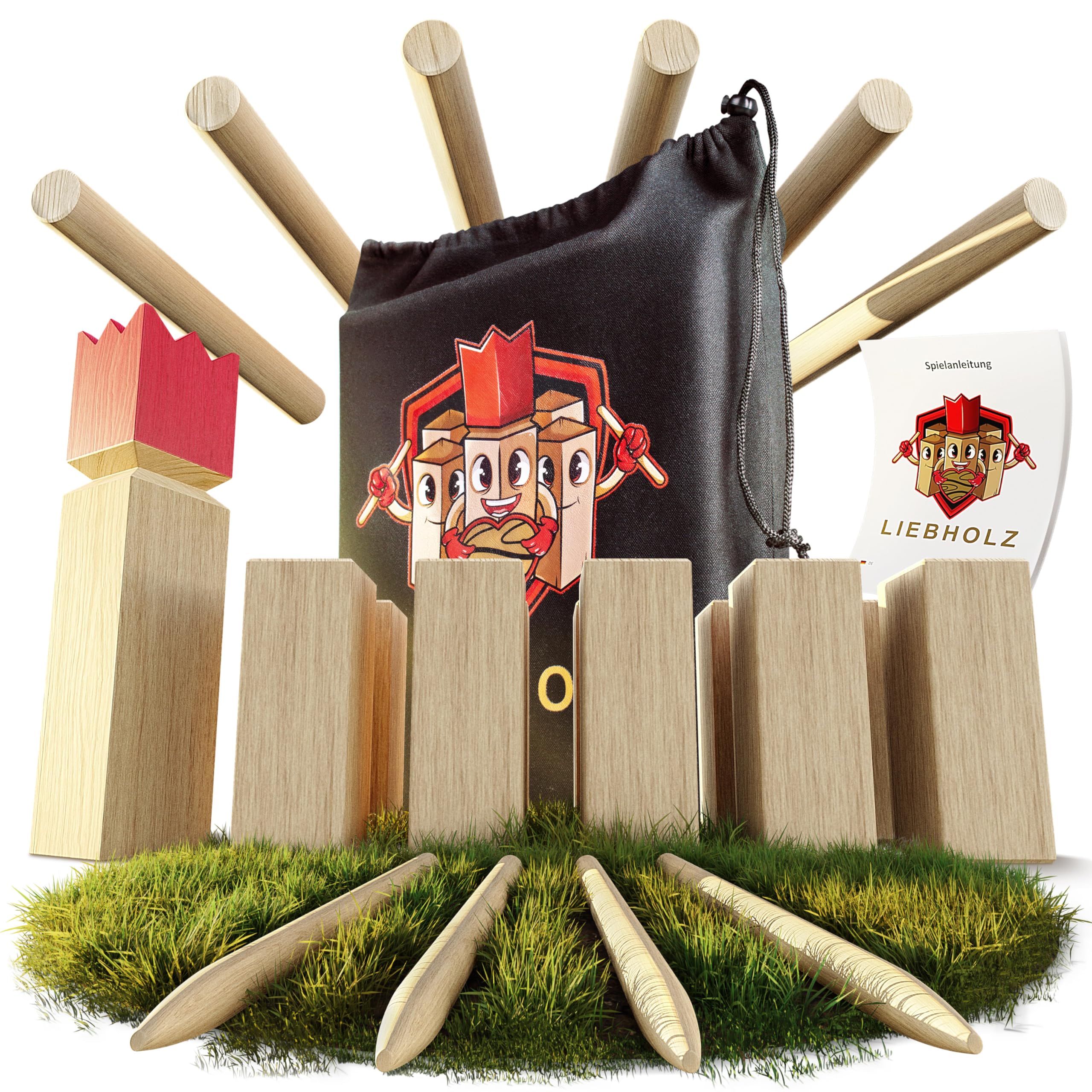 Liebholz® Original Kubb Viking Throwing Game [Test Winner] Including Carry Bag and Game Instructions - High-Quality Swedish Chess Made of FSC Rubberwood - Robust Viking Game for Outdoors, XL Swedish