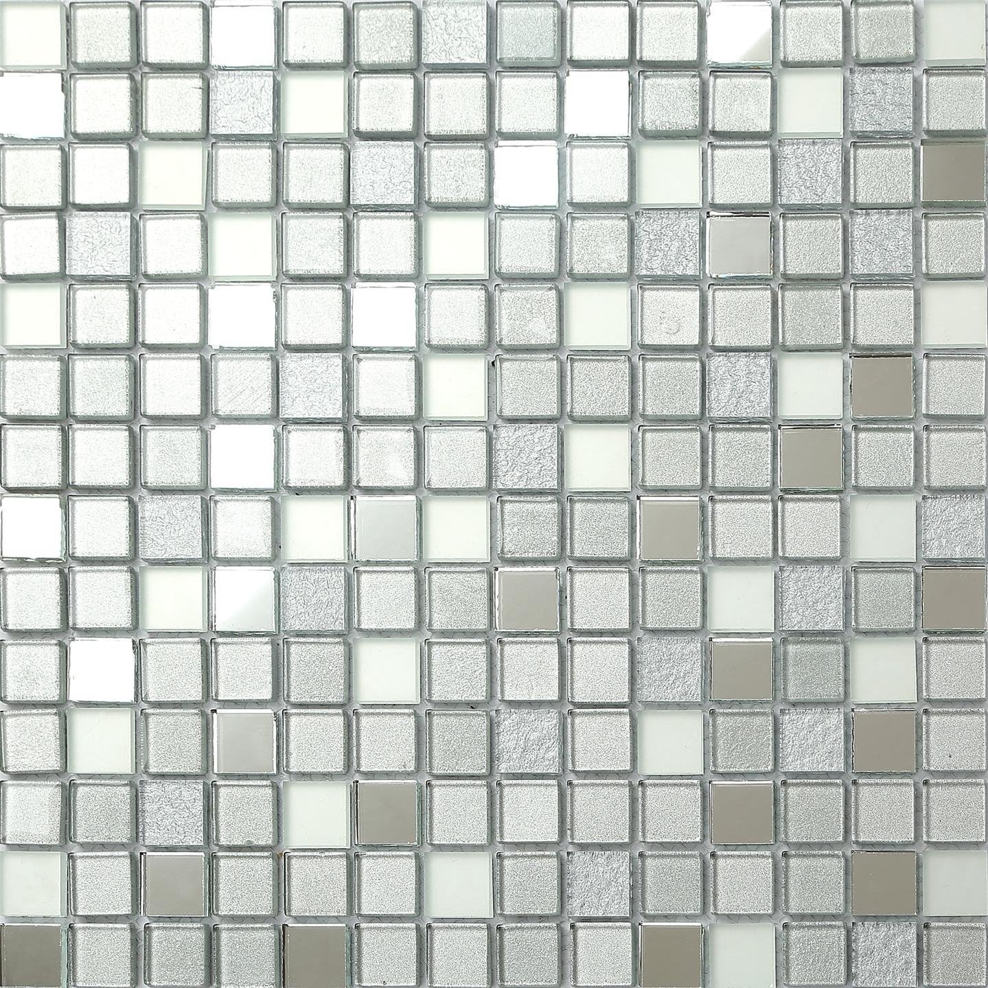 1m² Silver Mirror Foil Mix Glass Mosaic Wall Tiles 196 Piece Sheets 304x304mm (MT0046)