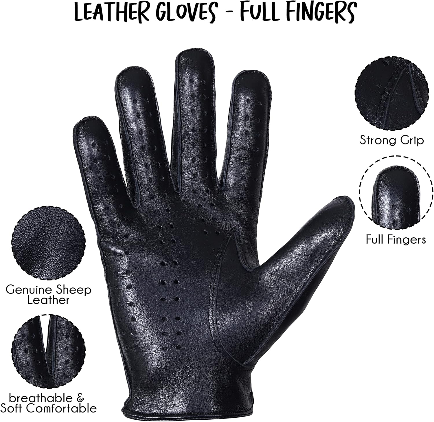 Genuine Leather Fashion Gloves, Motorcycle Knuckle Fit Gloves