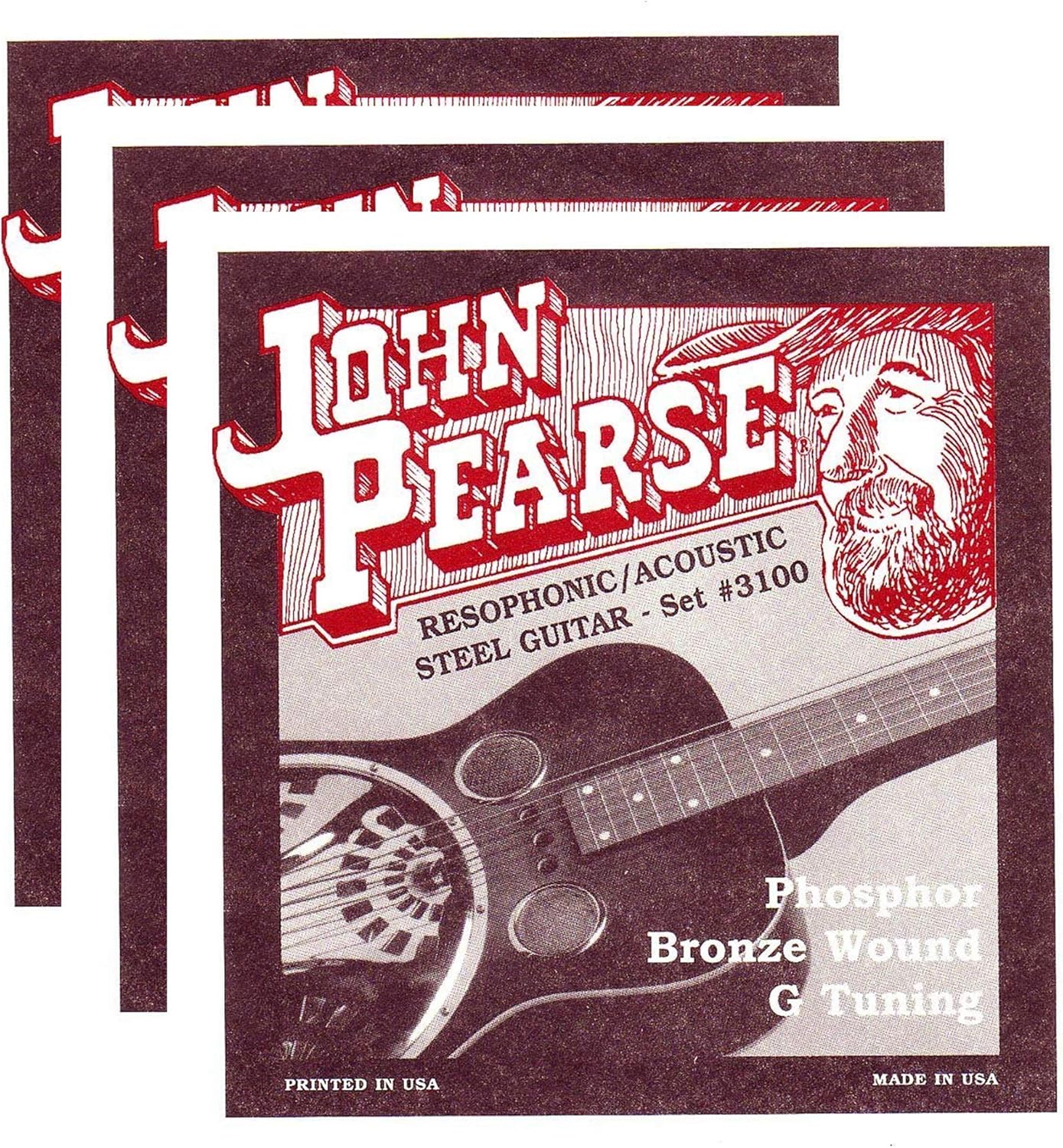 John Pearse Resophonic Strings Phosphor Bronze G Tuning 16-59 (3 Pack Bundle)