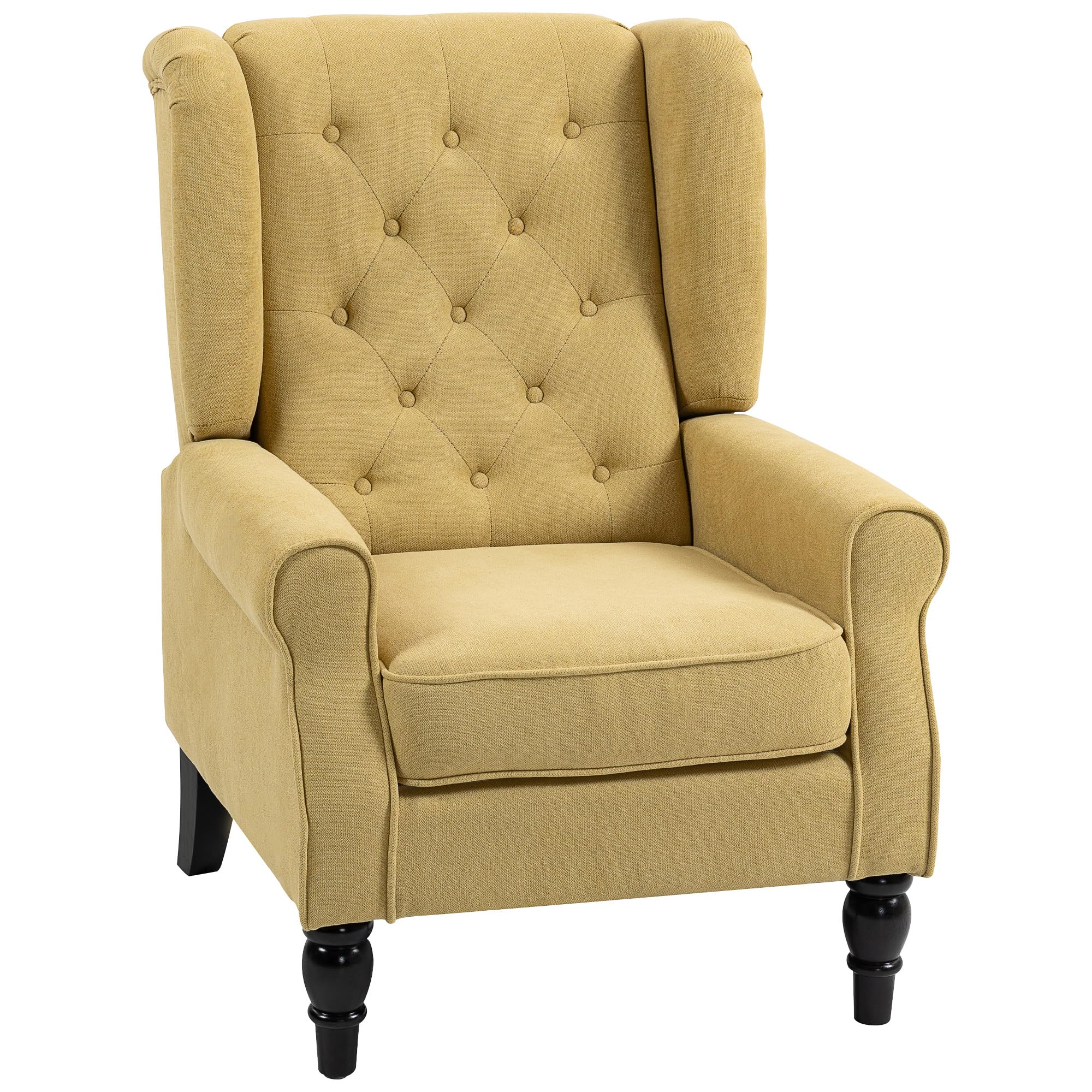 HOMCOM Wingback Accent Chair, Snow Flannel Armchair with Thick Spring Cushion, High Back, Solid Wood Legs, Retro Button Tufted Reading Chair for Living Room, Bedroom, Yellow โ image 1