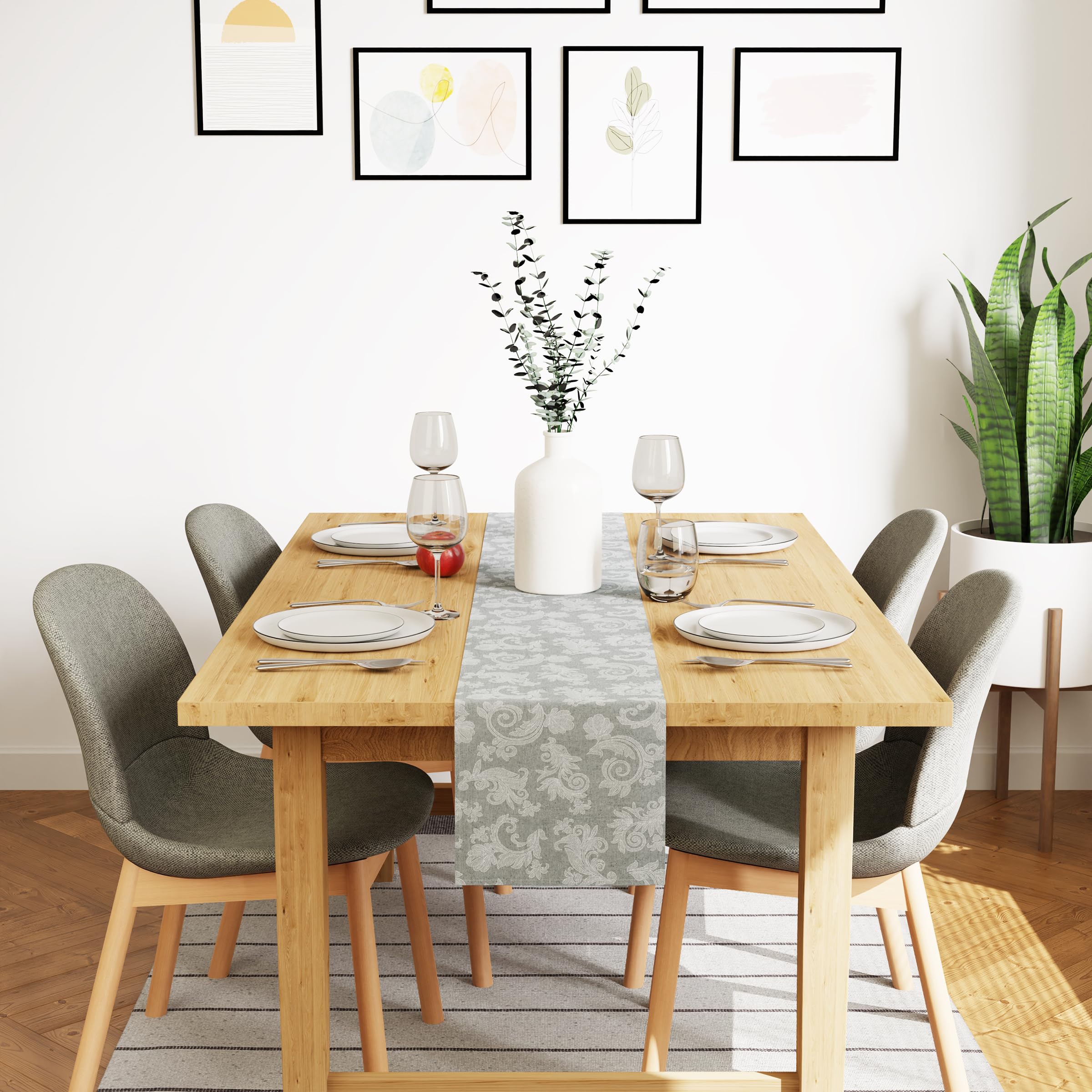 Encasa XO Dining Table Runner for 8 to 10 seater I Size 32x304 cm, Grey - Image 2