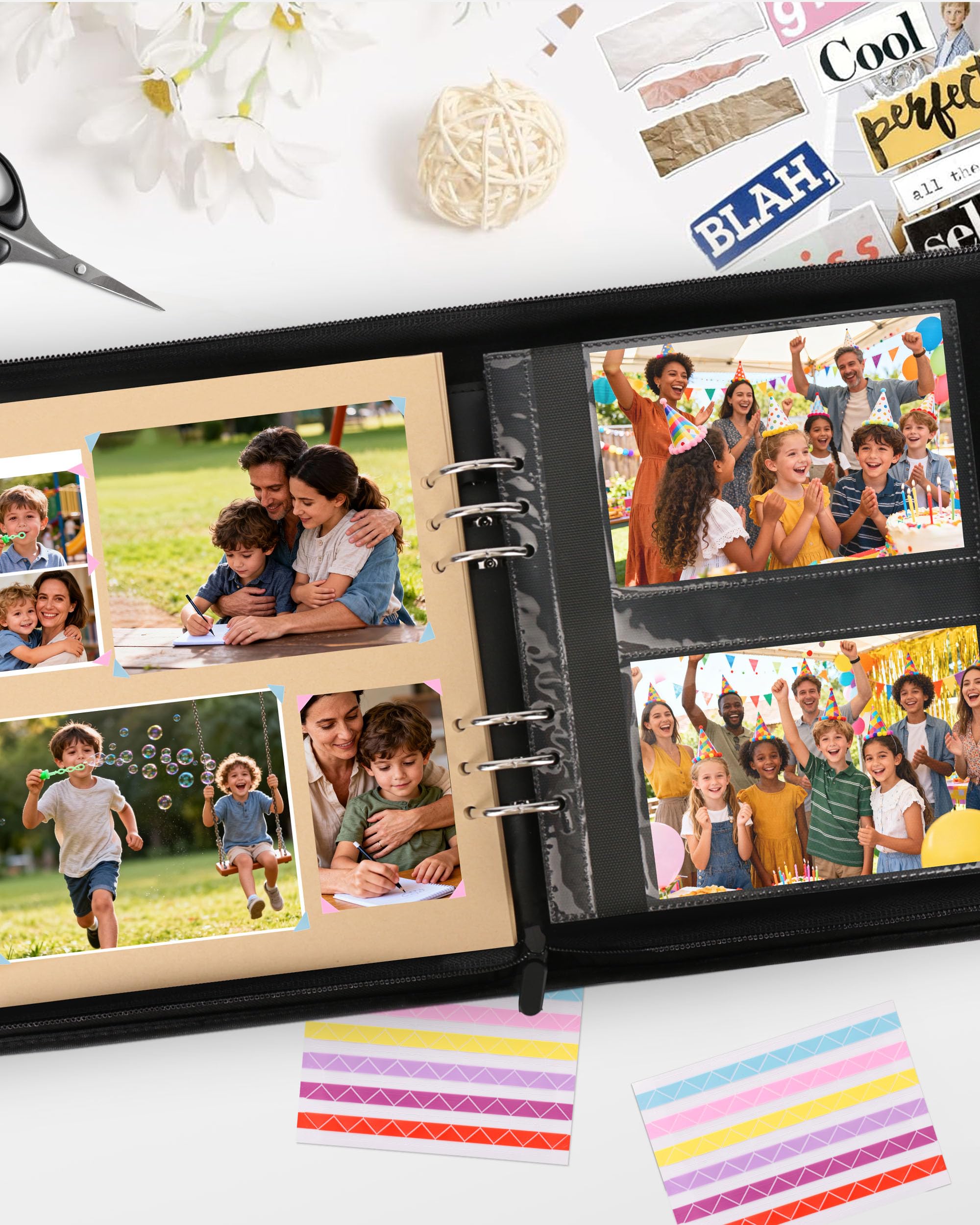 Álbum de fotos de cuero de 4 x 6 pulgadas, 200 fotos, con cierre de cremallera, 50 páginas y 30 álbumes de recortes en blanco, diario de recuerdos de viaje, libro de fotos para familia, boda, bebé y