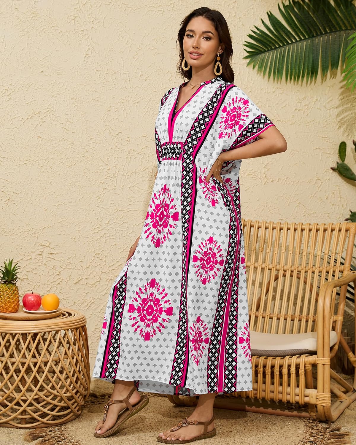 Bsubseach Kaftan Dresses for Women V Neck Modern Caftans Plus Size Swimsuit Coverup Beach Loungewear Dress - Image 7