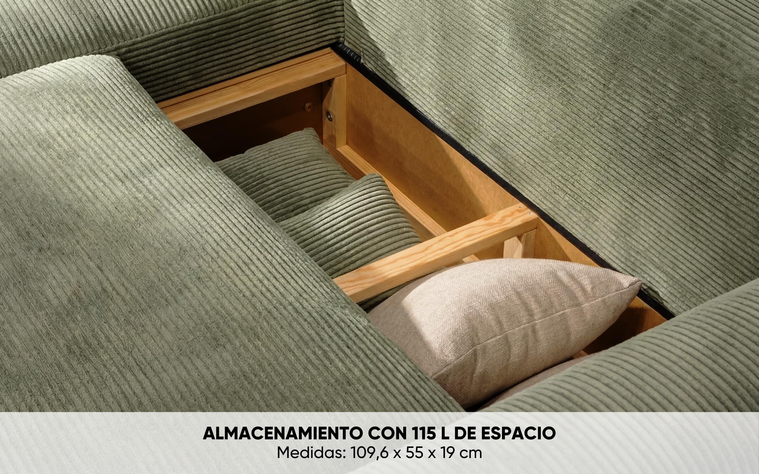 BUDWING Lauren Sofá Cama 3 Plazas – Chaise Longue Reversible con Almacenaje – Estilo Moderno, Tejido Resistente de 380 g/m² – 269x158x96 cm – Verde Bosque