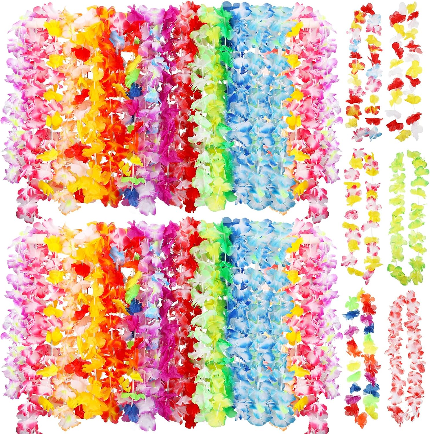 Jexine 250 Pcs Hawaiian Leis Bulk Party Pack – Necklaces, Headbands & Wristbands For Luau, Tropical Theme Decor