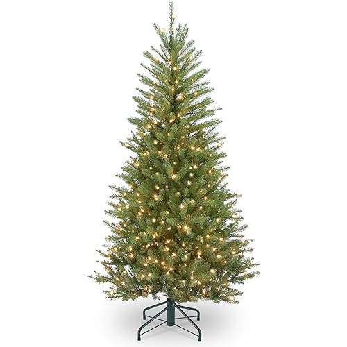 National Tree Company Pre-Lit Artificial Slim Christmas Tree, Green, Dunhill Fir, White Lights, Includes Stand, 4.5 Feet