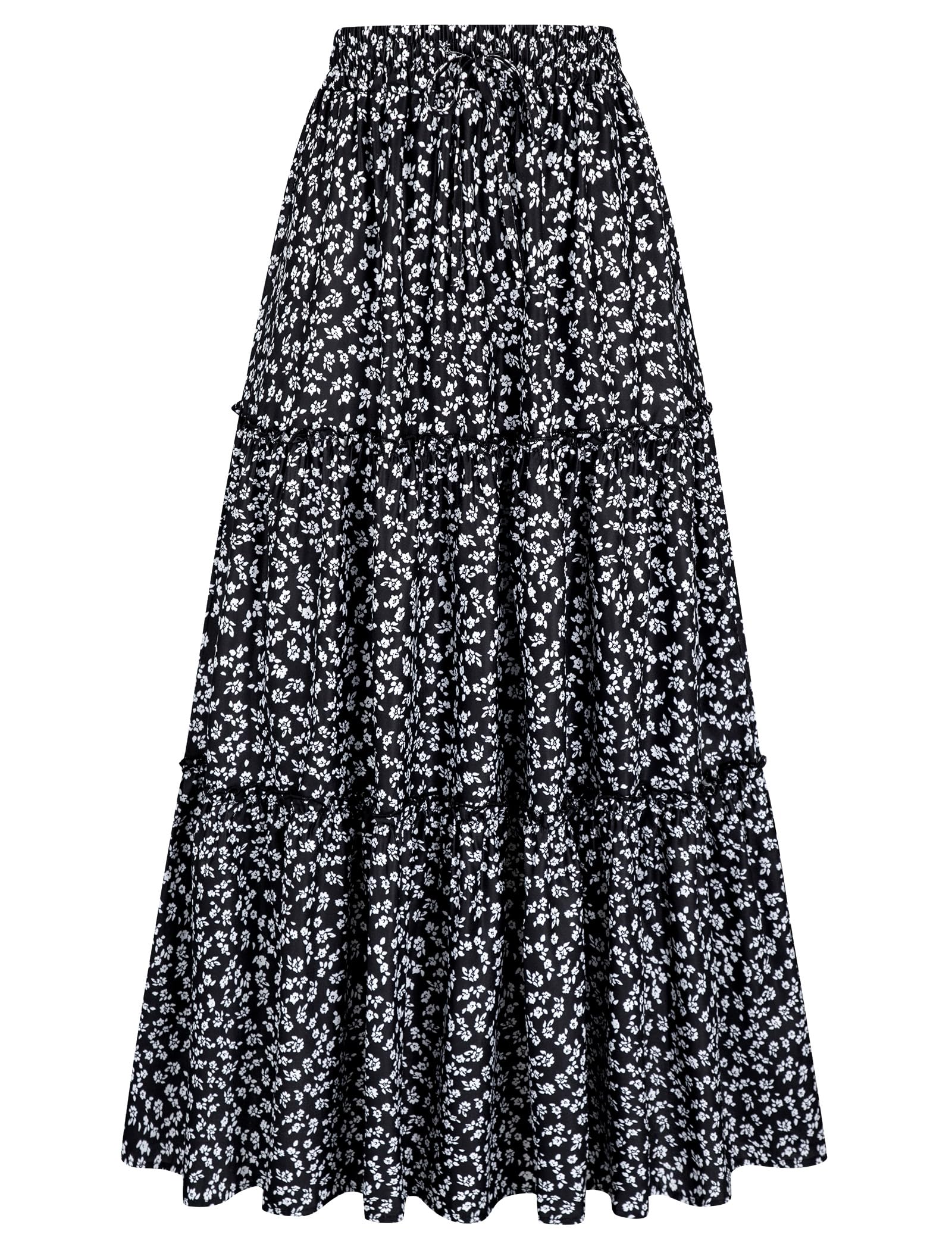 Arolina Women's Summer Maxi Skirt Trendy High Waist Pleated Ruffle Long Skirts Flowy Beach Boho Skirt Dress with Pockets