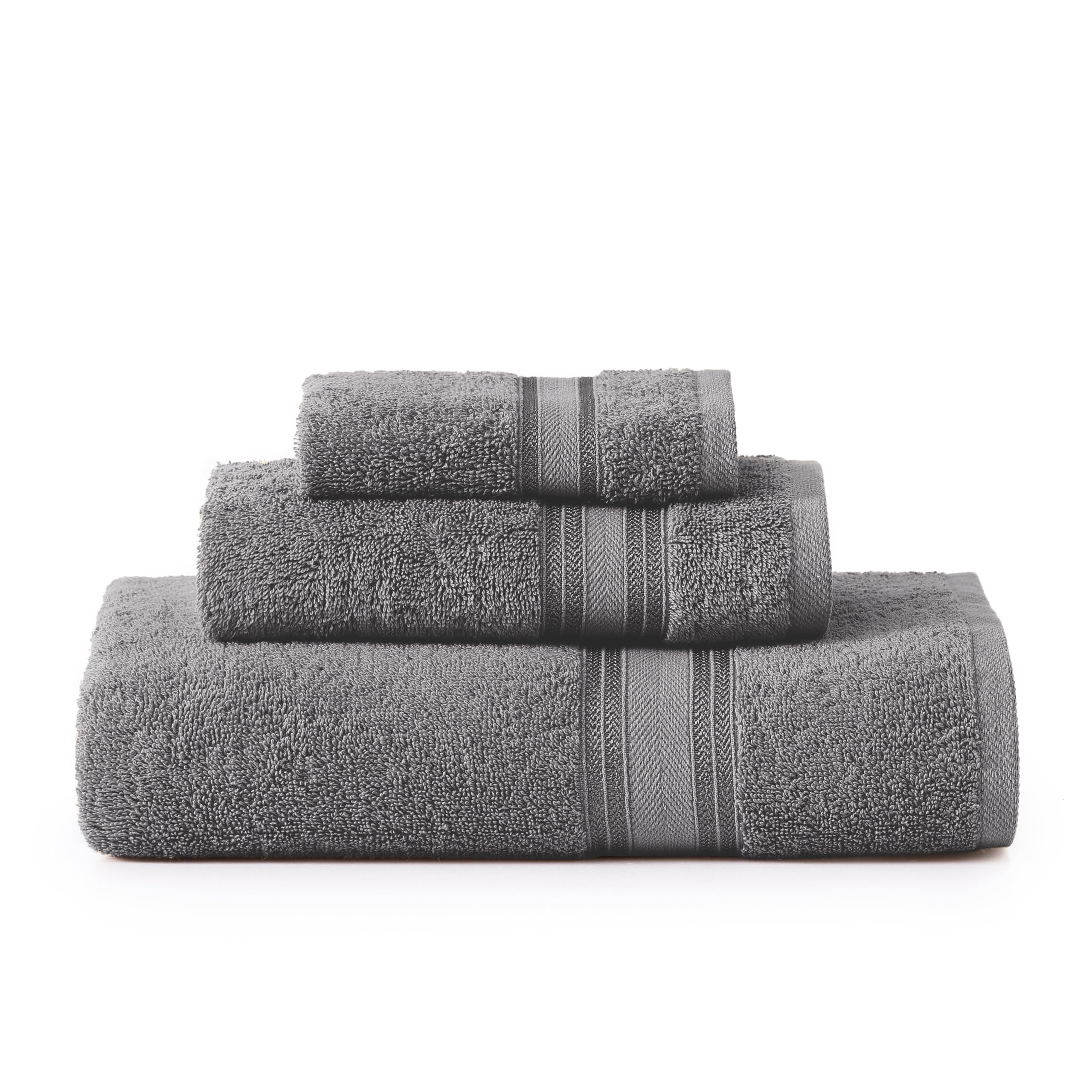 Luxury Bath Towels Set - 3 Piece Set, 100% Cotton Bathroom Towels, Zero Twist, Quick Dry Absorbent Bath Towel, Super Soft, 1 Bath Towel, 1 Hand Towel, 1 Wash Cloths - Cool Grey