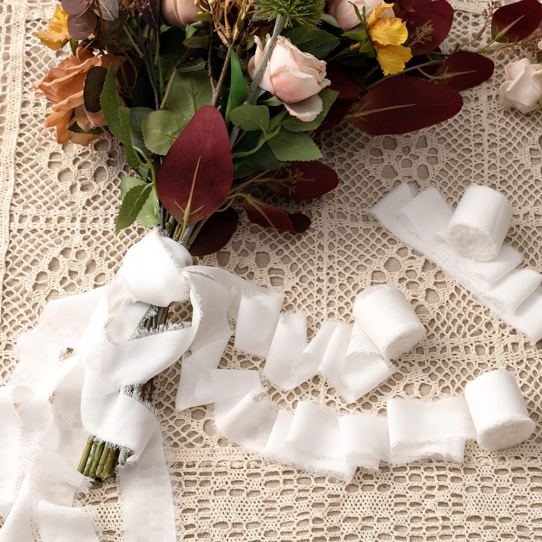 Lot De 6 Rubans Mousseline De Soie Champagne 3,6 Cm X 30 M Pour Emballage Cadeau Et Déco Mariage
