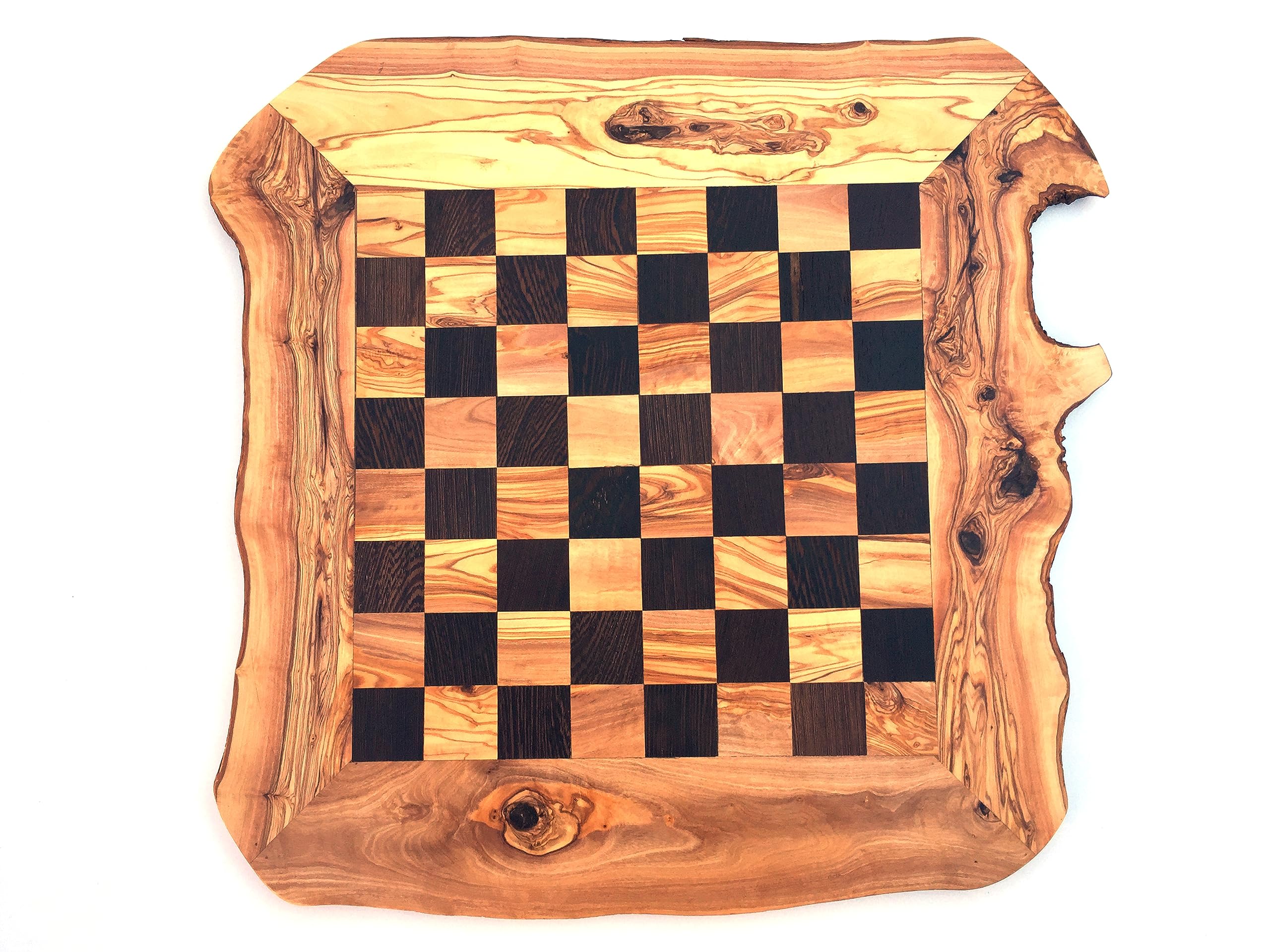 Scacchiera rustica taglia XL senza scacchi tavola per scacchi, gioco di scacchi fatto a mano in legno d'ulivo wengè.