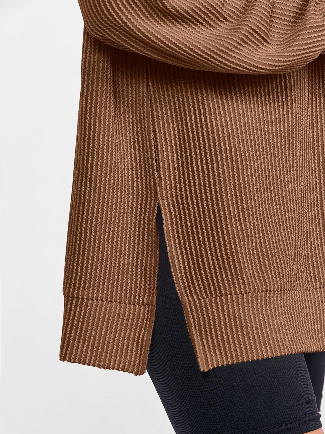 ANRABESS Womens Oversized Long Sleeve Shirts Ribbed Knit Tunic Tops Side Spilt Casual 2025 Fall Outfits - Image 5