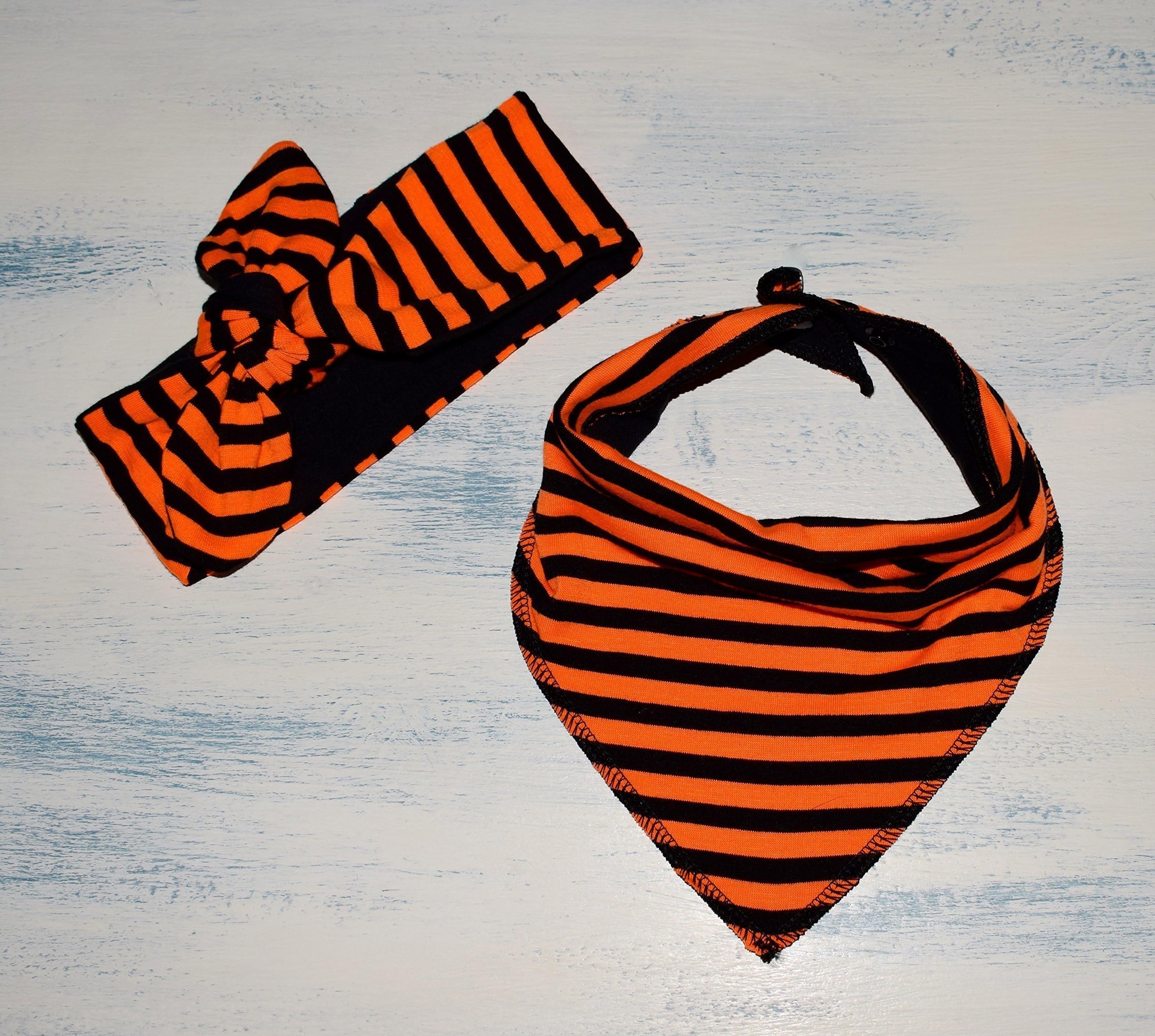 Halloween Top Knot Headband and Reversible Bandana Bib Set, ,Baby Halloween Outfit, Baby Turban Headband, Handmade, Baby Hair Bands, Adult headband, Coming home outfit, Baby accessories, Baby shower Gift, Orange and Black Drool Bib Bandana, Halloween Baby Accessories, Handmade Bib,