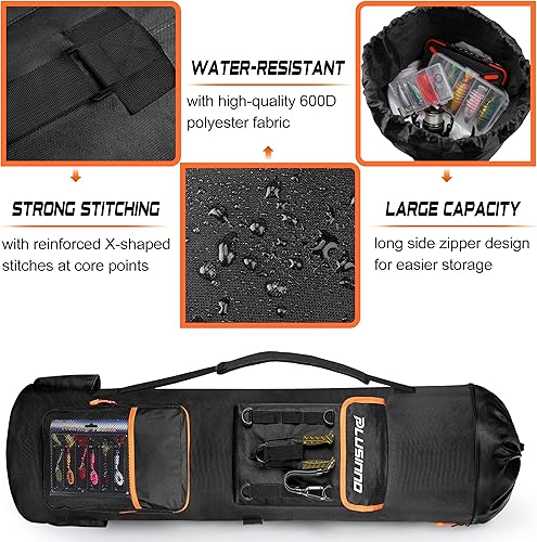 Miniatura 5 de PLUSINNO Mochila de pesca con soportes para cañas, bolsa de aparejos de pesca de almacenamiento grande con capacidad para 6 cañas y carretes, funda