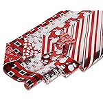 American Greetings Foil Christmas Wrapping Paper Rolls, Metallic Silver, Red, and Black, Holiday Gift Wrap (80 sq. ft., 4 Rolls-30 in. x 8 ft., Reversible) Santa\'s Belt, Candy Cane Stripes, Snowmen