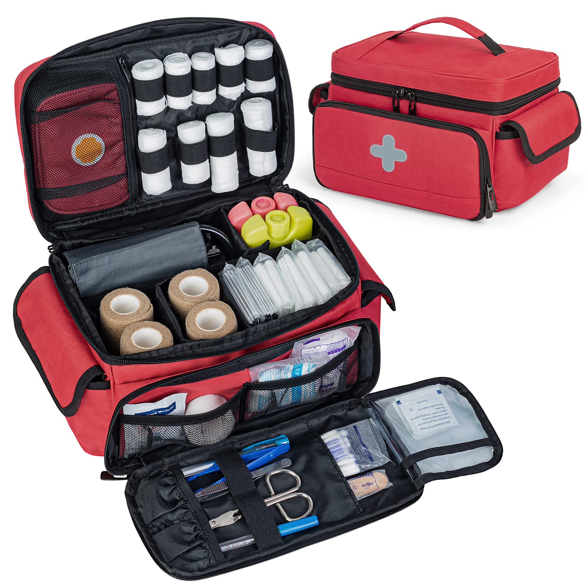 CURMIO Bolso pequeño de primeros auxilios vacío, organizador de kit de primeros auxilios familiar con mini bolsa de medicina para viajes, bolsa de almacenamiento de medicinas para el hogar y viajes