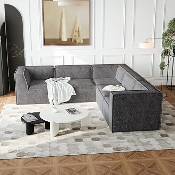 Modular Sectional Sofa, 106 L-Shaped Couch with Chenille Fabric, Floor Sofa Couches for Living Room, DIY Combination, No Assemble Required Black