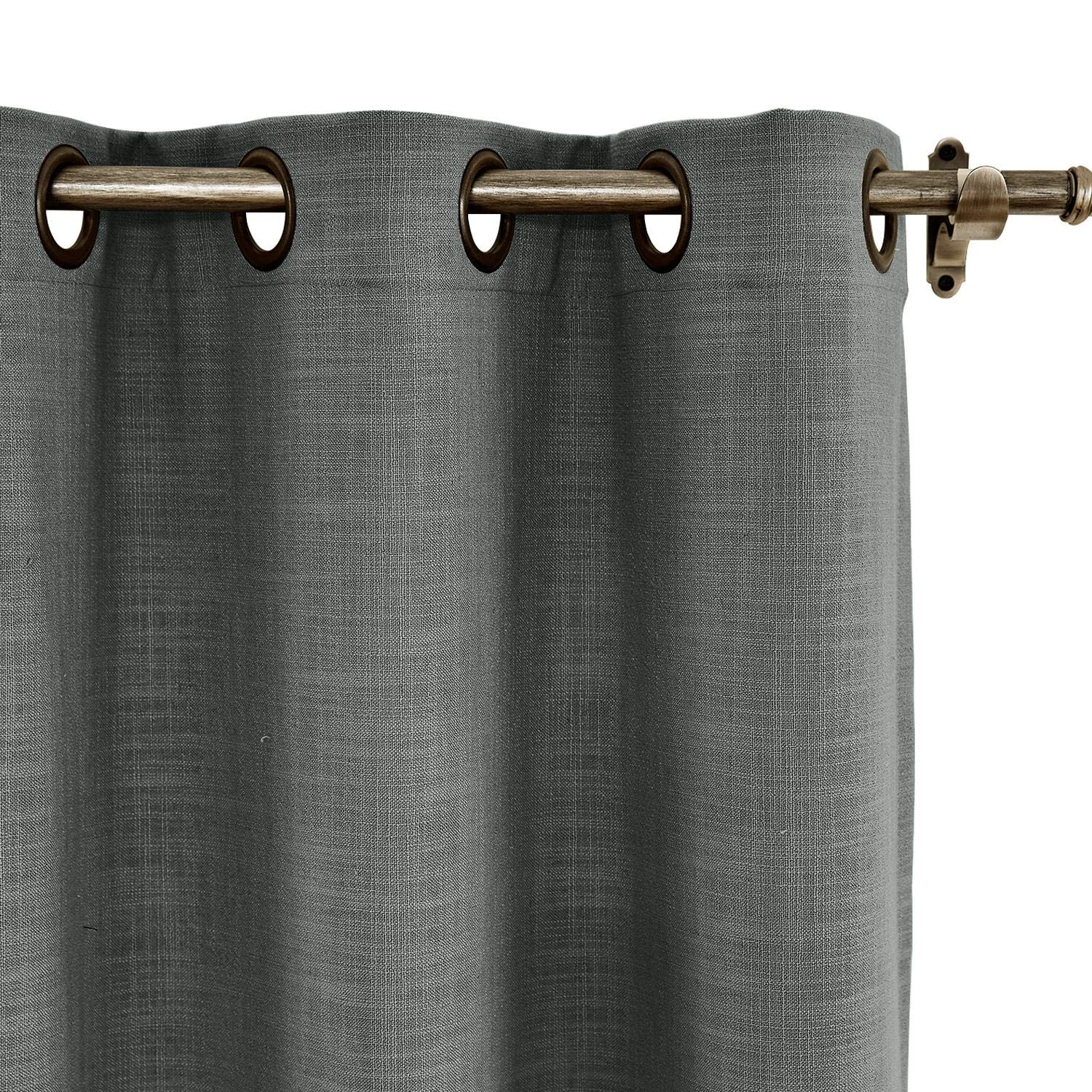 ChadMade L 140 x H 240 CM Gris Carbone Rideau en Faux H Lin Draperies Occultants Double Face, Rideau à Oeillets Bronze Antique Assombrissant pour Porte Coulissante Verre Patio Salon (1 Panneau)