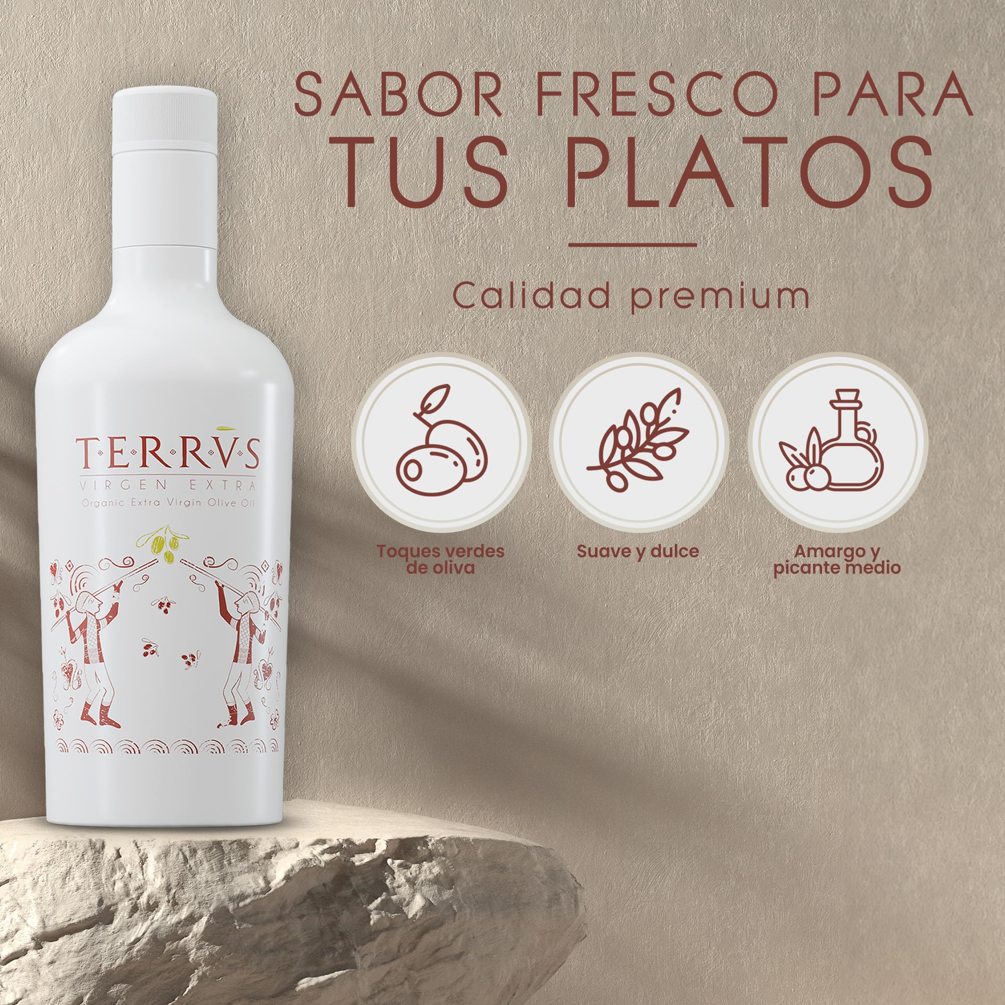 TERRVS Aceite Oliva Virgen Extra Ecológico 500ml – Aceite de Oliva Virgen de Prensado en Frío – AOVE Premium y Gourmet