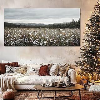 HGUAOA Vintage Framed Floral Landscape Wall Art for Living Room