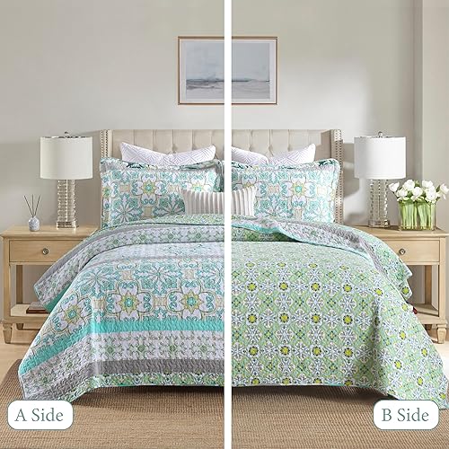 Vista 135 de Homzard - Juego de edredón de algodón a rayas, color gris, tamaño Queen, colcha reversible geométrica con 2 fundas de almohada, ropa de cama ligera