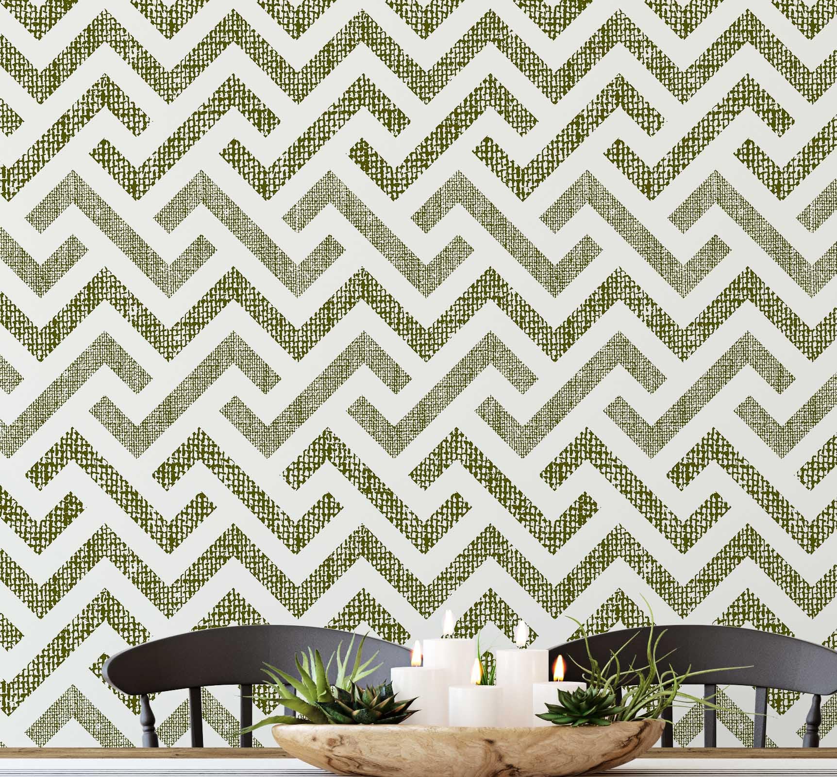 Papier peint autocollant imperméable zigzag vert amovible S4Sassy