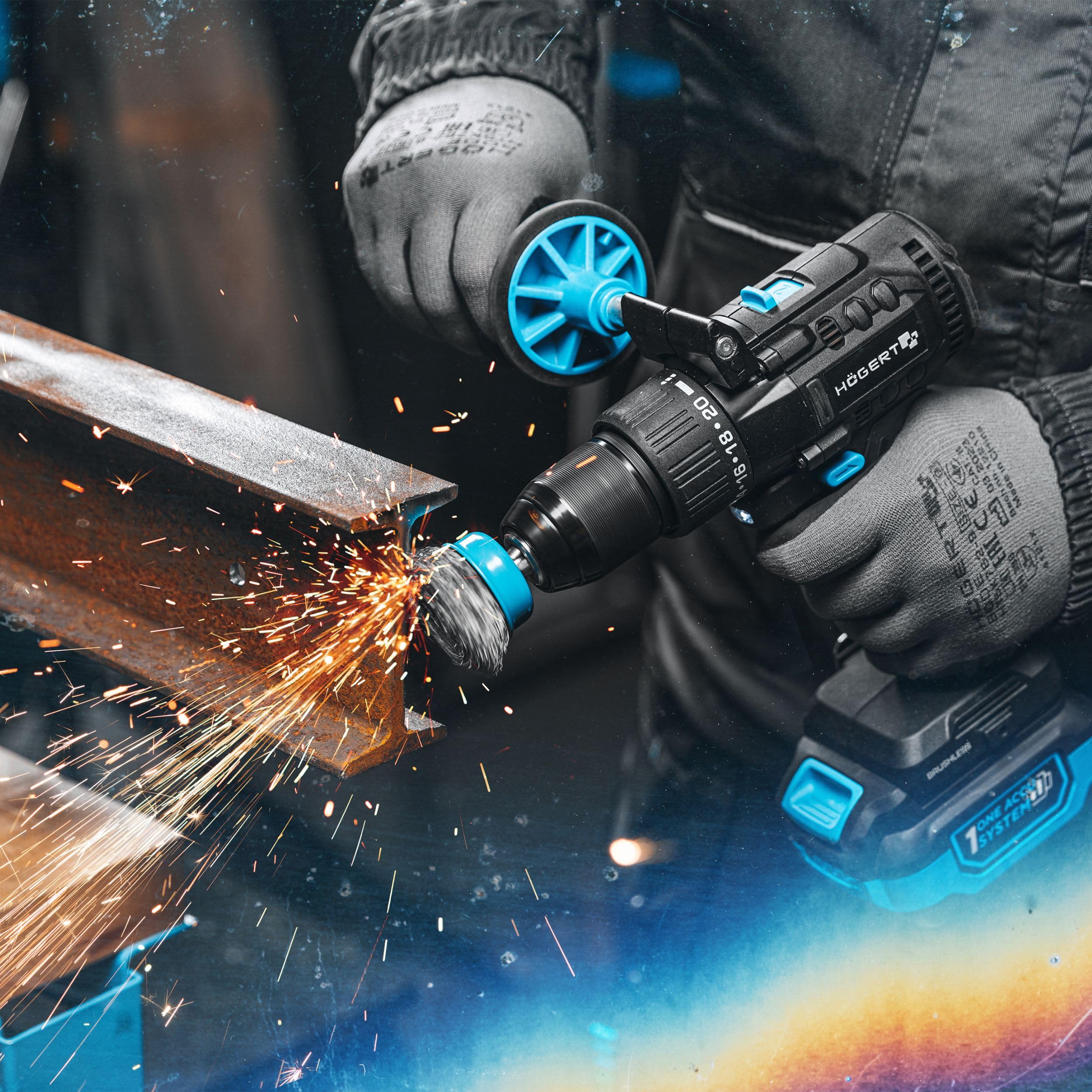 HÖGERT TECHNIK Kit perceuse à percussion brushless 18V, couple 80 Nm, batterie 4,0 Ah, chargeur 4A, éclairage LED, engrenage métallique, pour bois et métal + PROMO batterie 2,0 Ah