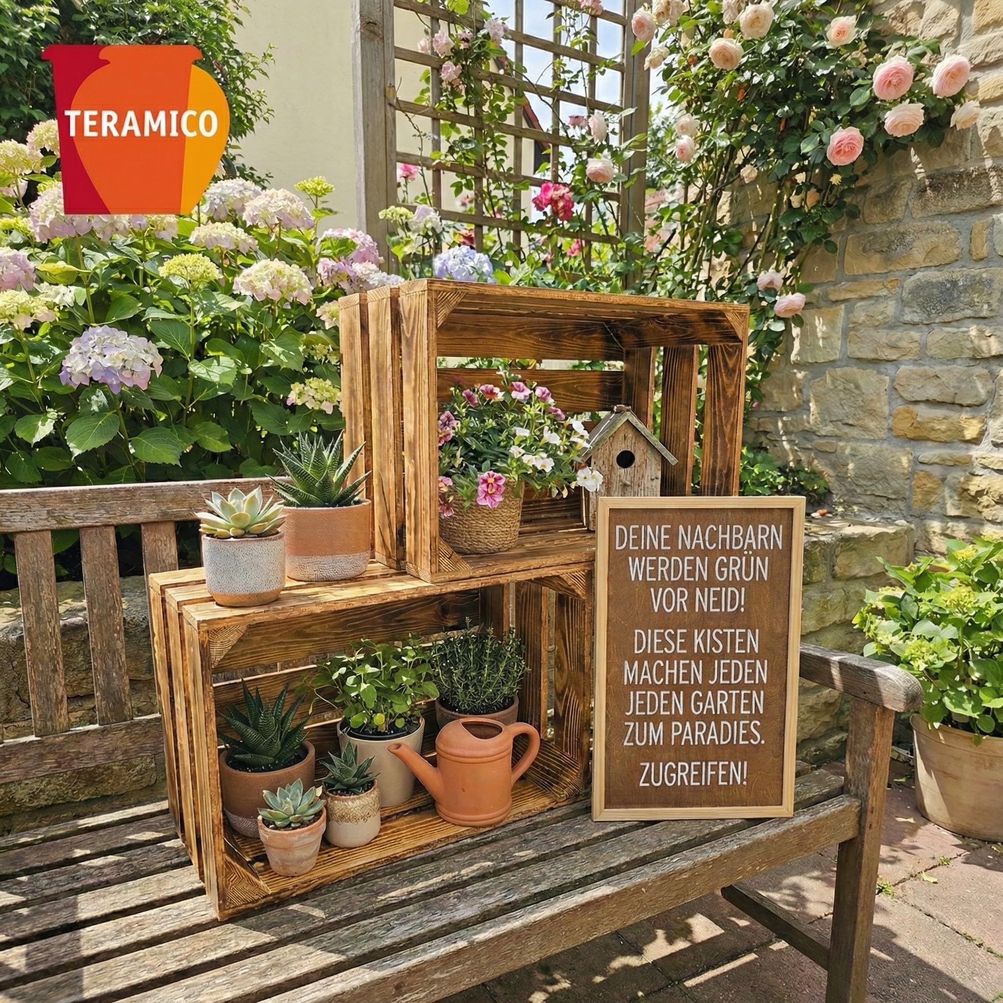 teramico Lot de 9 caisses en Bois Vintage - 40 x 30 x 25 cm - Flammées - Caisses à vin et à Fruits - sans Fond