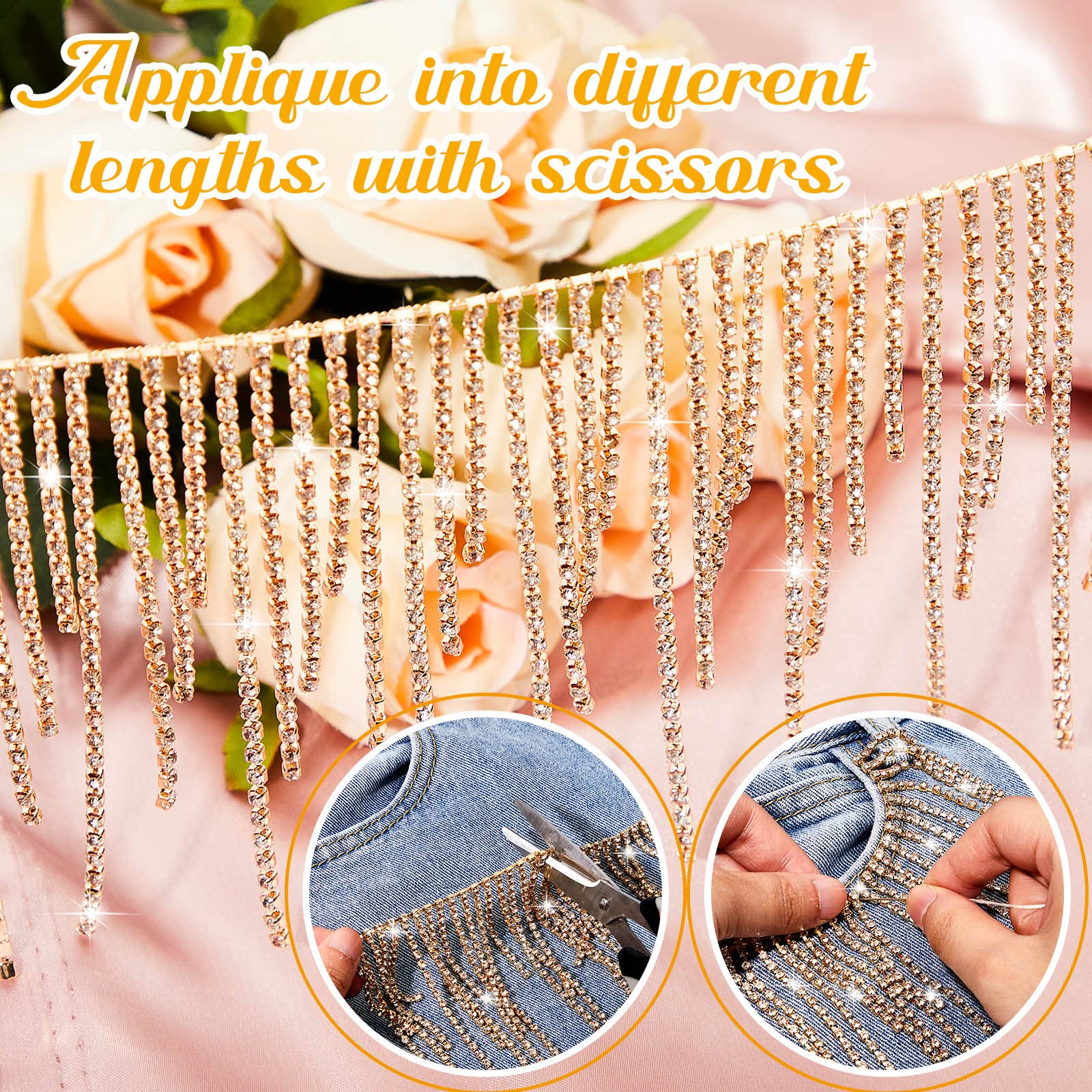 Rhinestone Fringe Trim Belt Tassel Chain for Jeans DIY Decoration 2 Yards Amazon.com: Rhinestone Fringe Belt with Beaded Trim & Tassel  main image 2