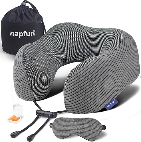 napfun Almohada de viaje, 100% espuma viscoelástica pura, almohadas para el cuello para viajes, reposacabezas de avión, accesorios de avión de