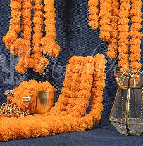 Vista 31 de Tira de flores artificiales Marubhumi, 5 unidades de 4,5 pies de largo, flores de caléndulas, guirnalda para decoración Diwali, decoración Amarillo