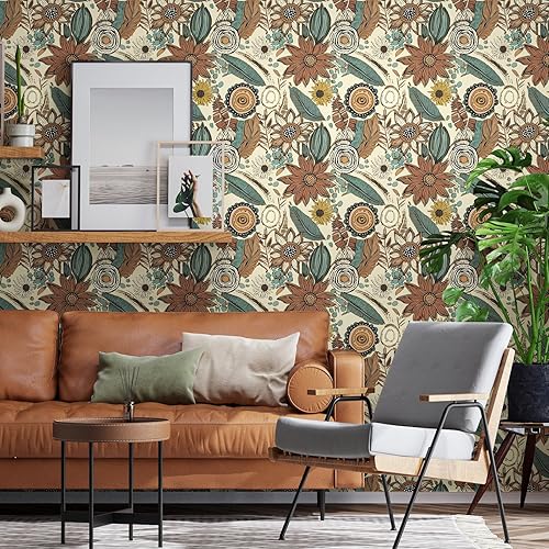 Miniatura 3 de Papel tapiz bohemio para despegar y pegar, papel adhesivo floral vintage de 17.5 x 118 pulgadas, papel de pared de flores botánicas retro,
