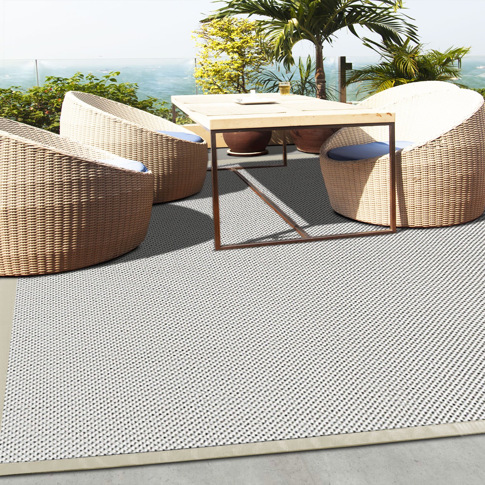 casa pura Outdoor-Teppich mit Bordüre | ideal für Terrasse, Balkon, Garten, Küche, Flur | aus Kunststoff wetterfest und rutschsicher | Viele Größen und Farben (Palermo, 70x130 cm)